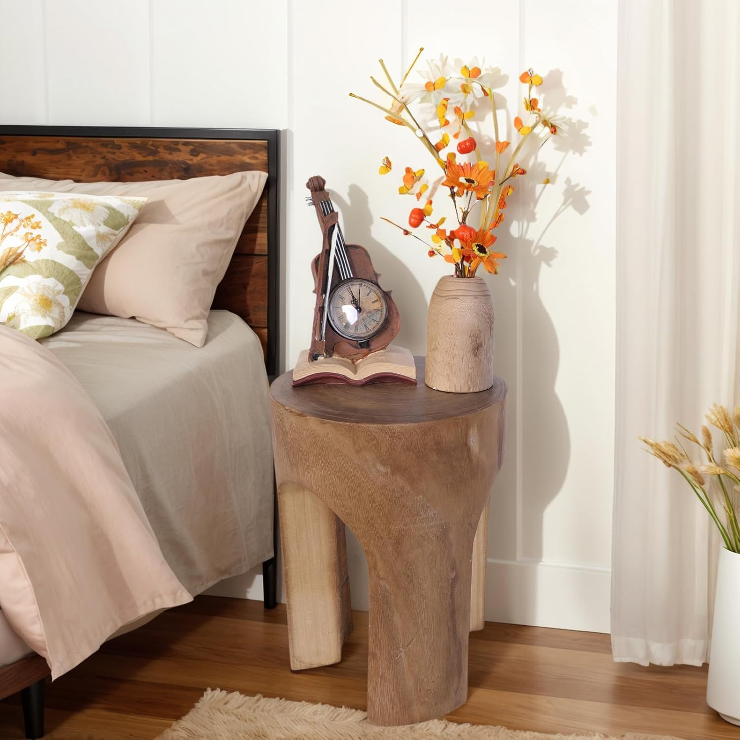 Small Solid Wood Accent Table, Handcrafted Rustic Wooden Side Table for Sofa, Pl