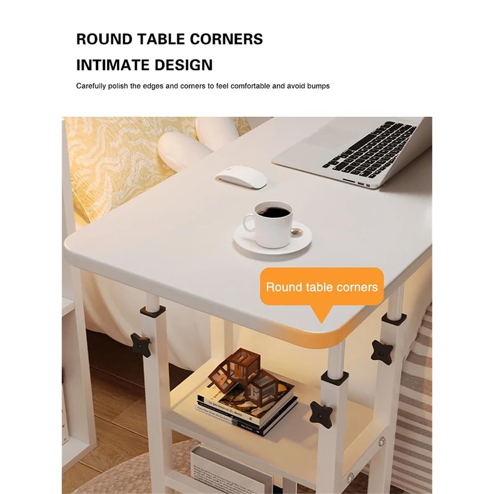 Height Adjustable C Table w/Wheels Mobile Laptop Desk w/ Storage Drawerr Bedroom