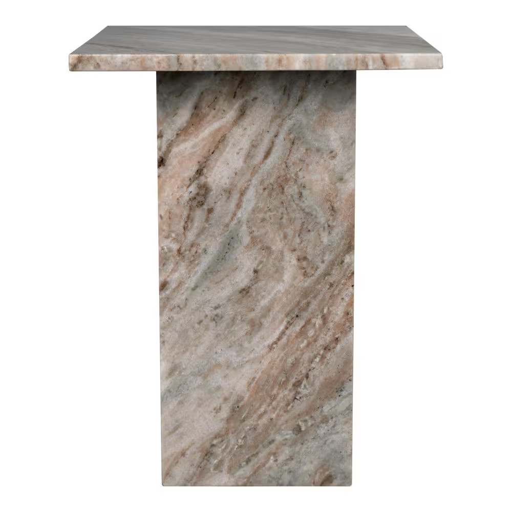 Cecil 14 In. Gray/Beige Contemporary Natural Marble Handmade Square T-Shaped End
