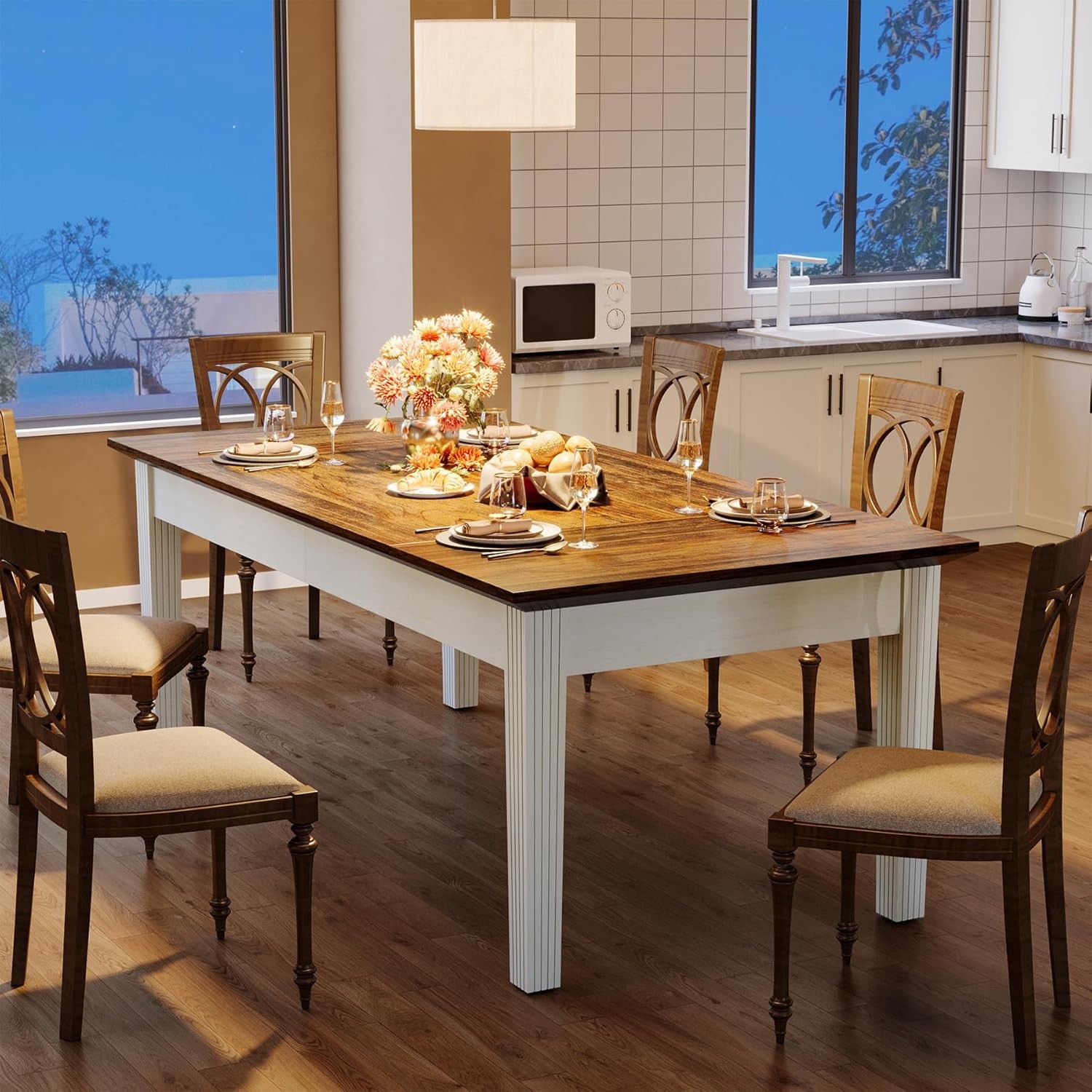 62 Inch Rectangular Dining Table Farmhouse Kitchen Dinner Table for 4-6 People