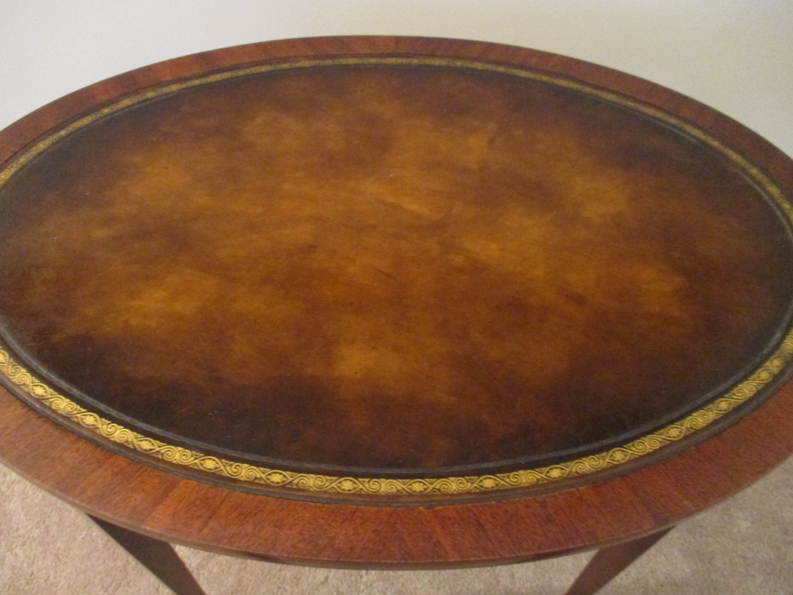 mahogany nesting tables leather top oval set of 3 ship $75.00