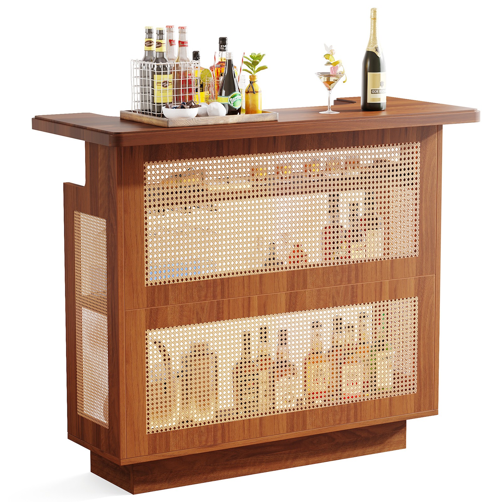 Modern Bar Table, 4-Tier Home Bar Unit with Wine Racks & Glass Holder for Bistro