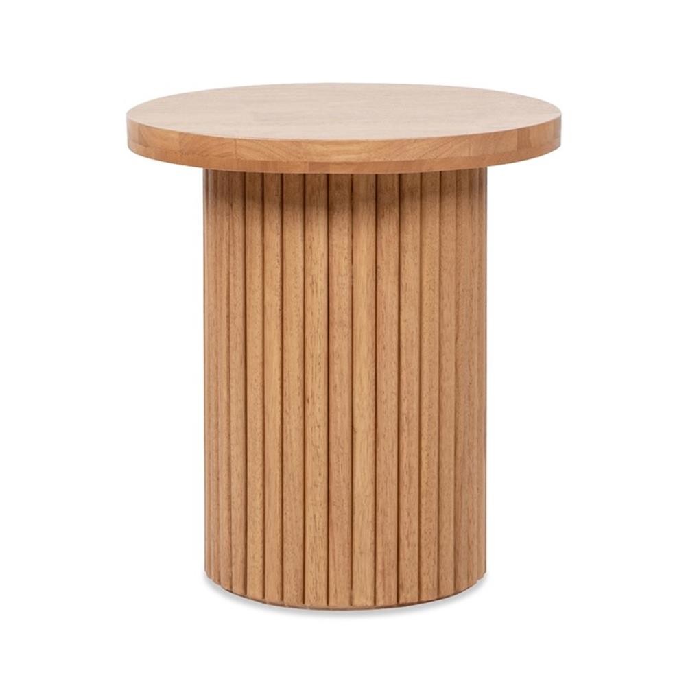 Pemberly Row 19.5″ Fluted Pillar Round Accent Side Table in Light Brown