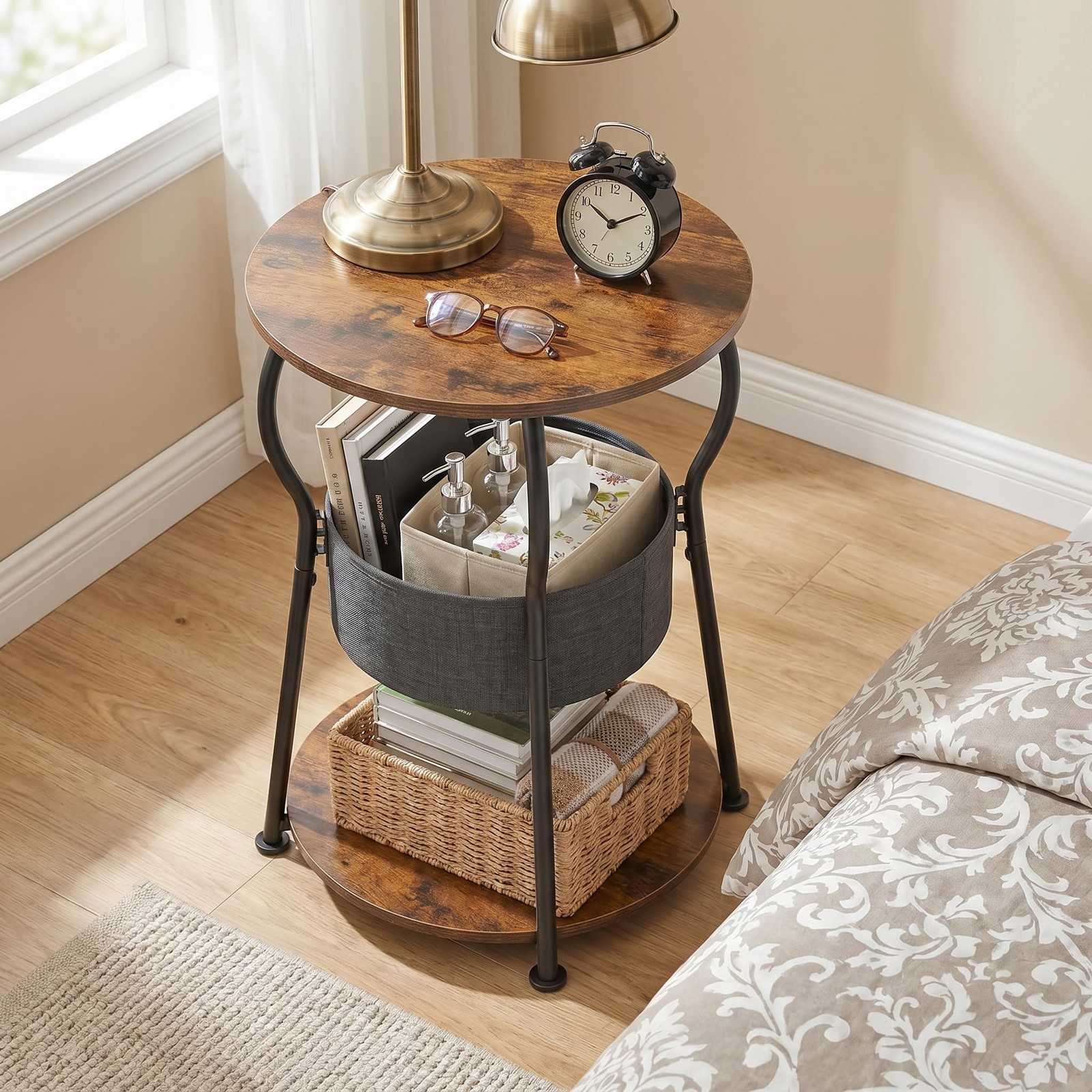 Small Round Side Table, Rustic Brown, 15.8″ D x 21.6″ H