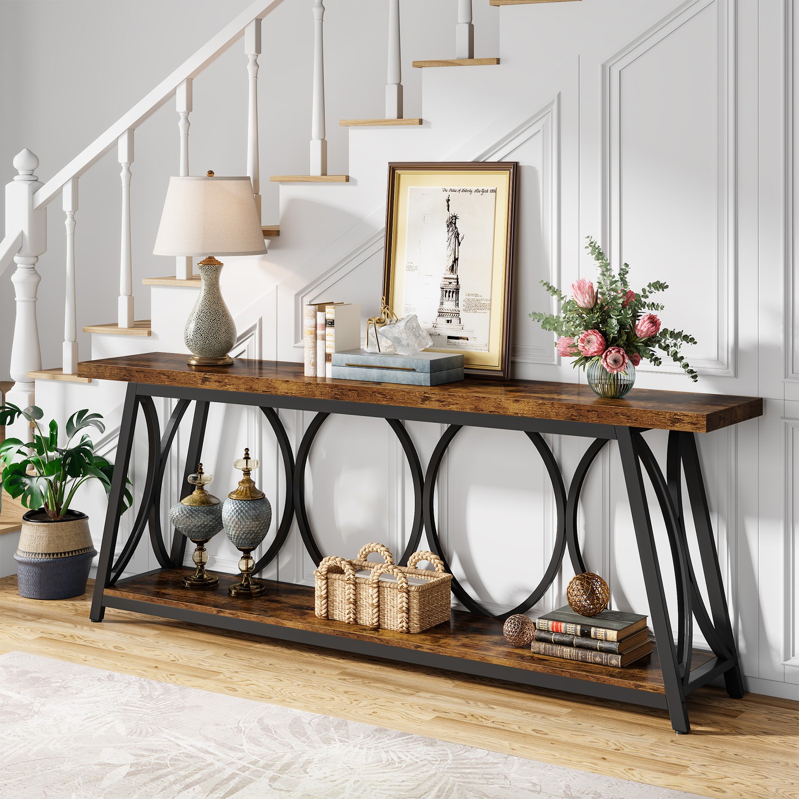 70.9” Console Table, Entryway Narrow Long Sofa Table Behind Couch with Storage