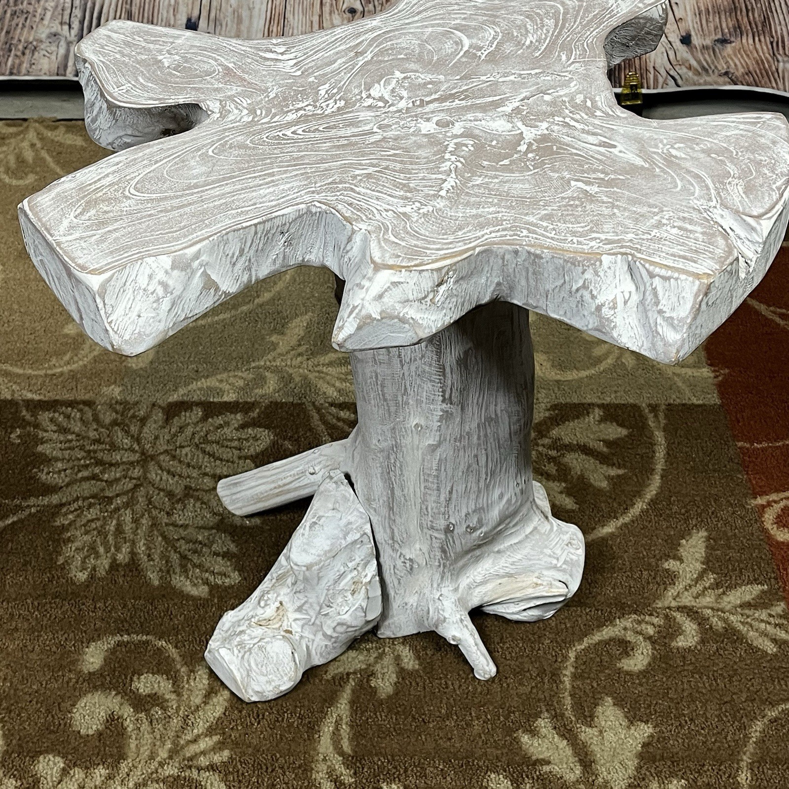 Natural Teak Solid HardWood Slab Table Top Coffee End Table White 21” Tall