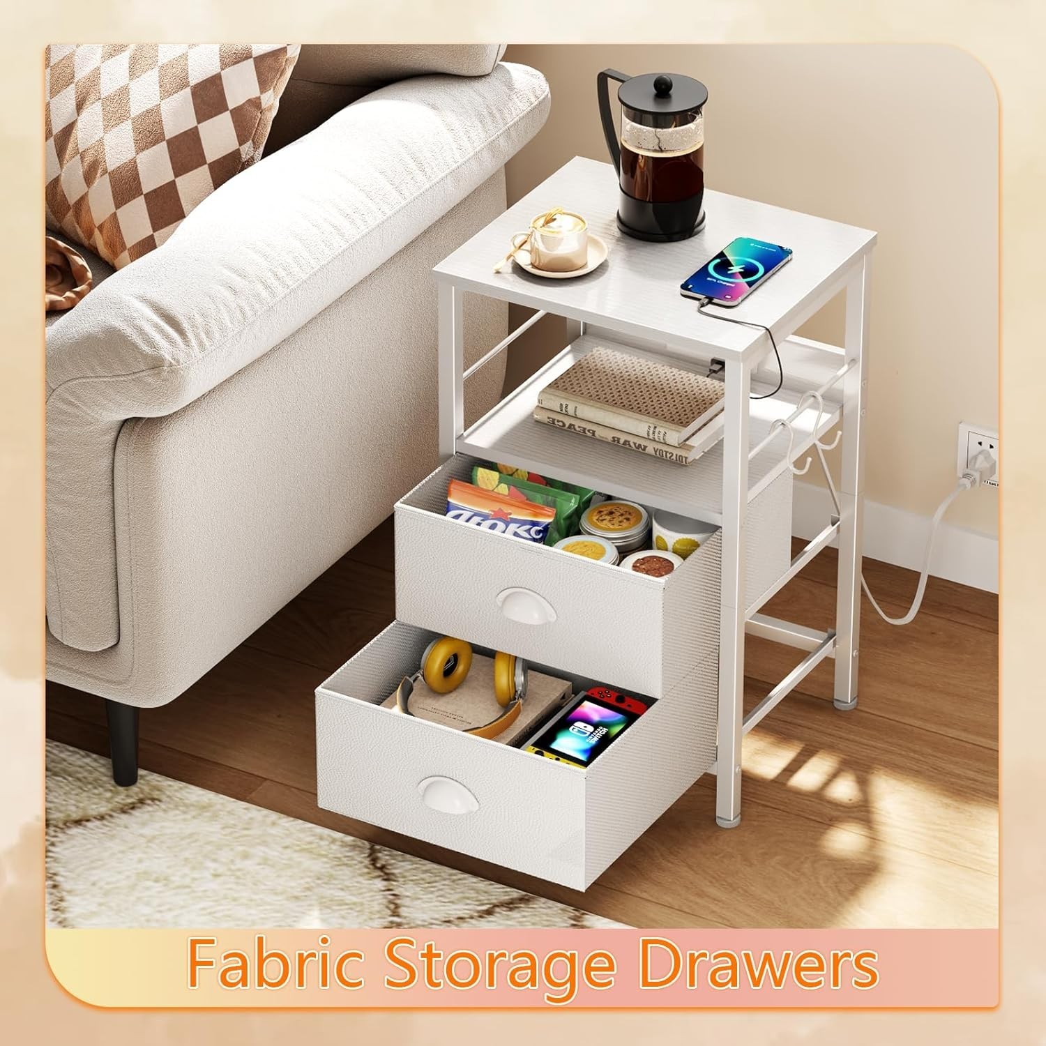 Compact End Table with 2 Drawers and Charging Ports – Perfect for Any Room