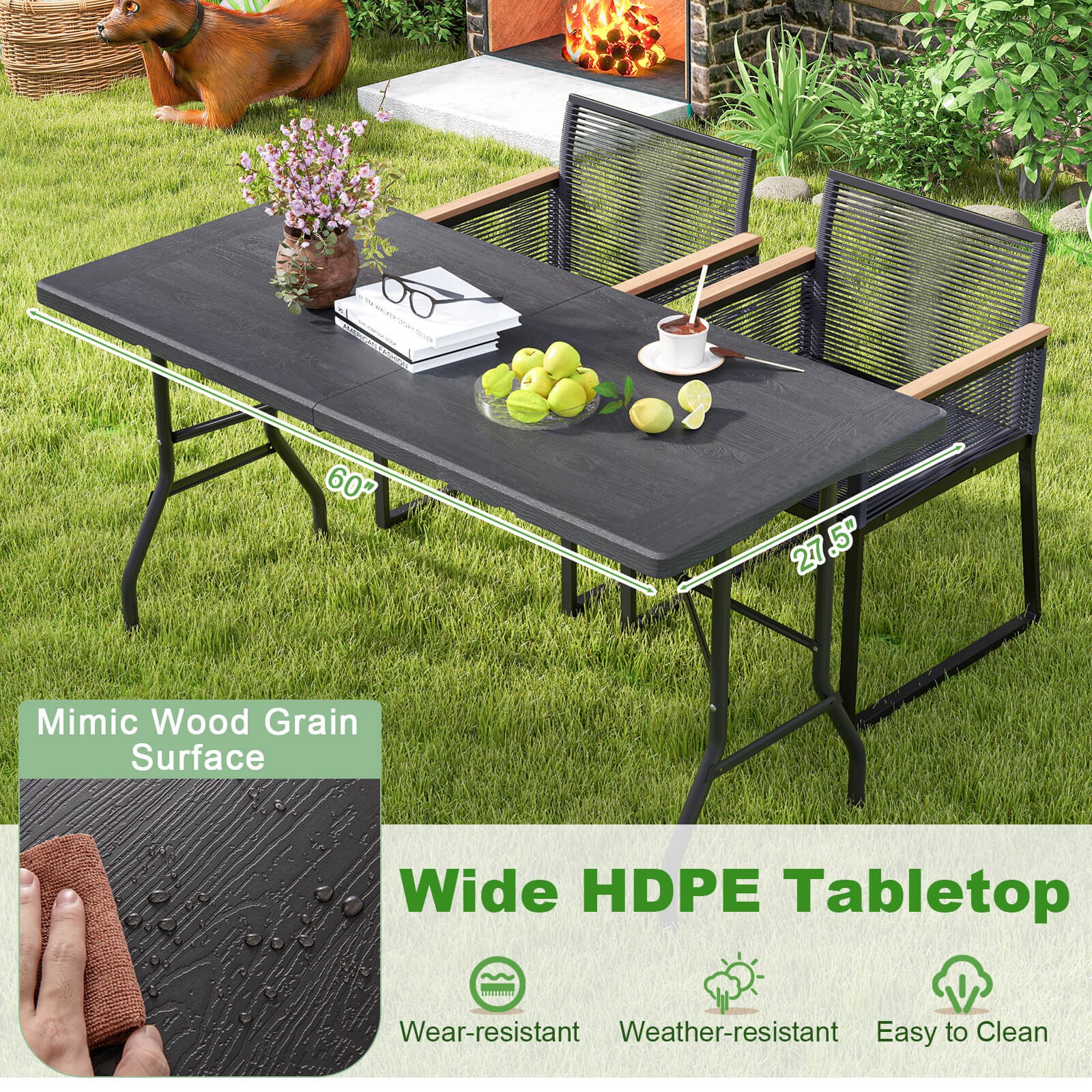 5FT Folding Table Indoor Outdoor Foldable Plastic Table 4-6 Person Picnic Table