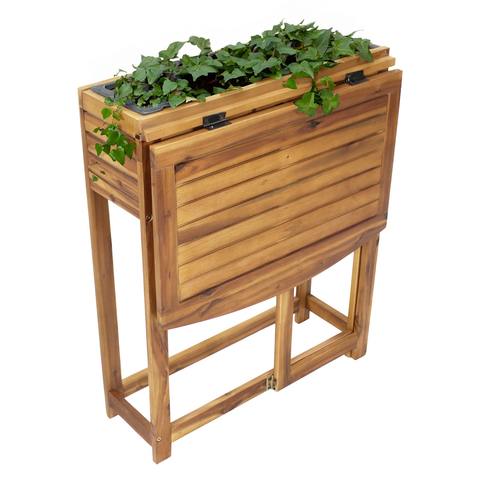 Acacia Wood Folding Table with Planter Box – 30.5″ H – Natural by Sunnydaze