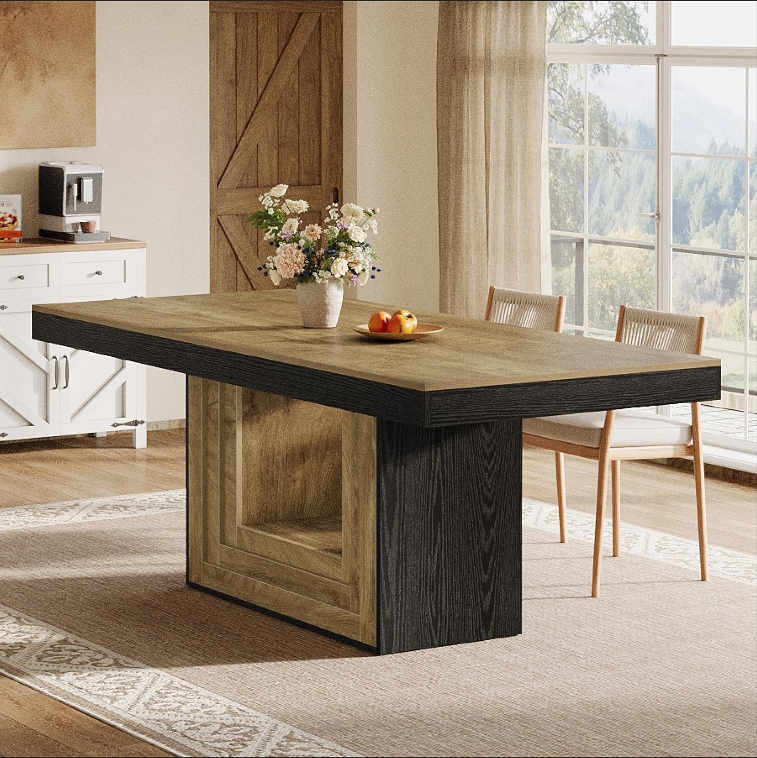 63 Inch Rectangular Dining Table Farmhouse Wooden Kitchen Table for 4-6 People