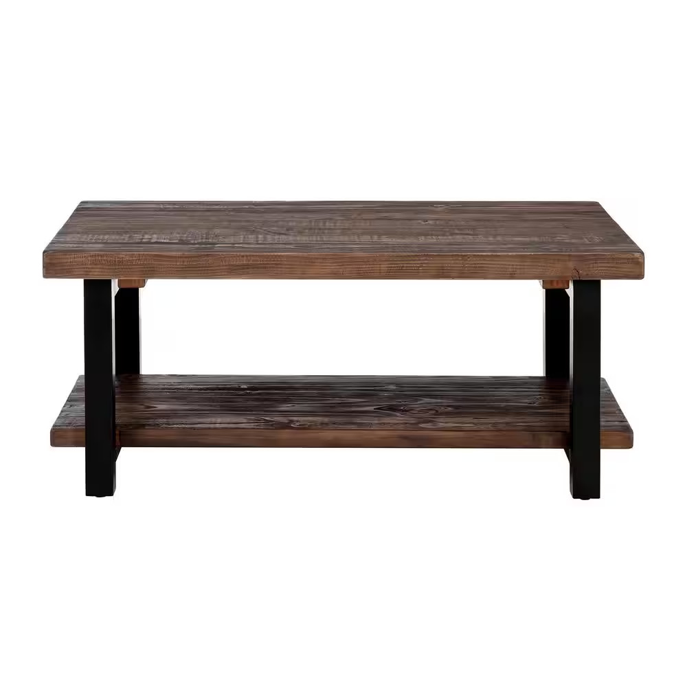 Pomona 42 In. Rustic/Natural Rectangle Wood Top Coffee Table with Shelf