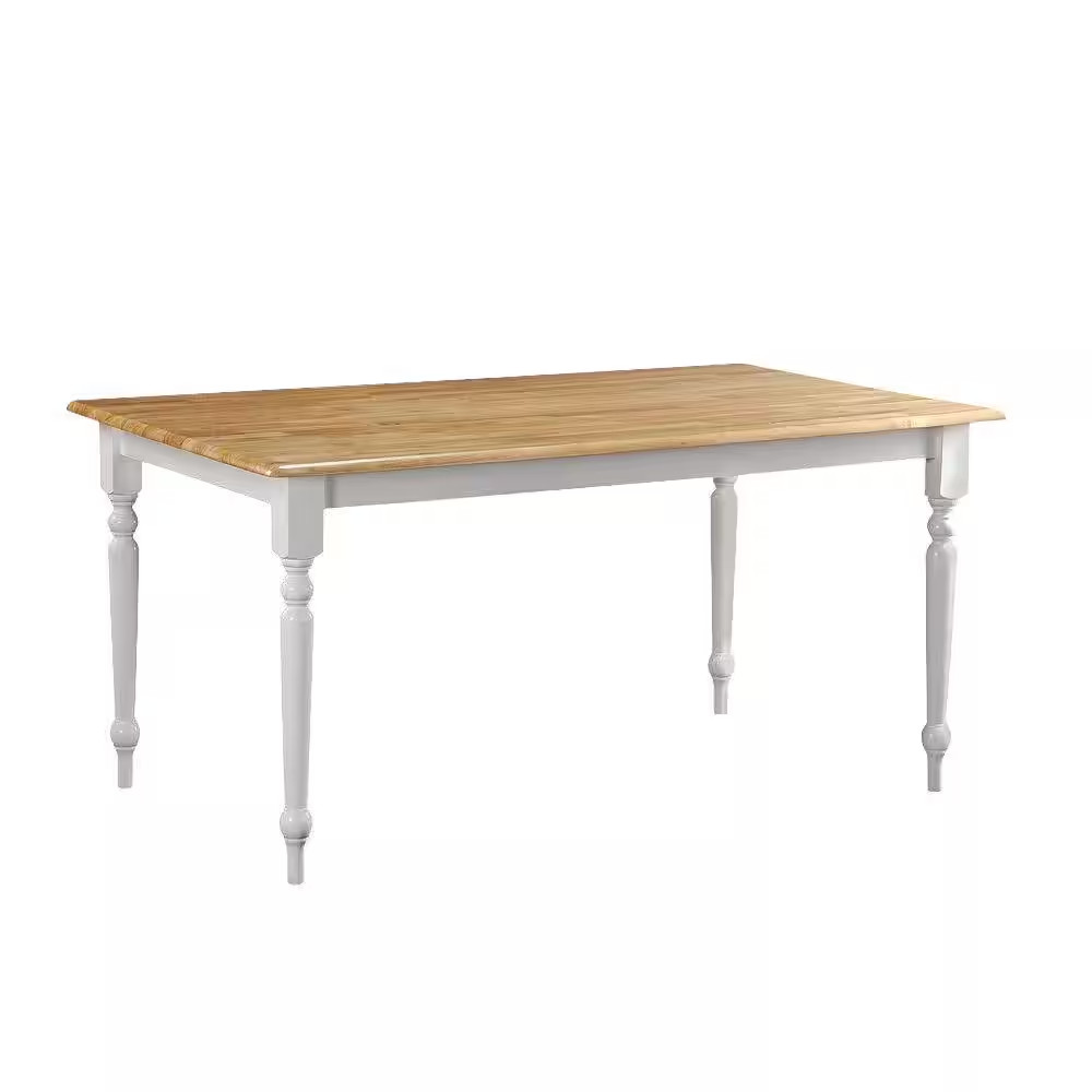 Windsor Farmhouse Cream/Natural 4-Legs Wood 60In. W Dining Table-Seats 6