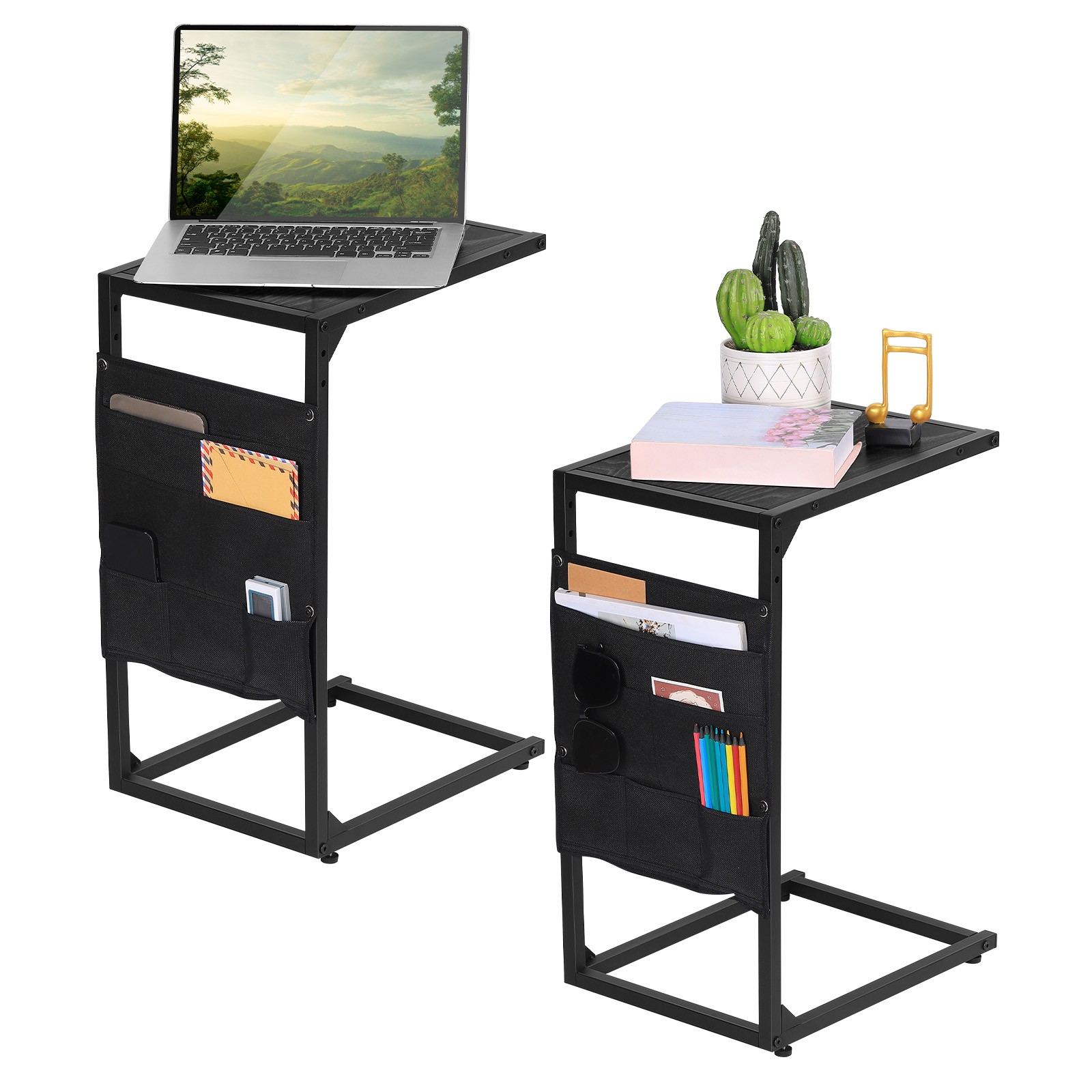 Set of 2 C Shaped End Table Side Table w/ Storage Bag for Couch Sofa Bedroom