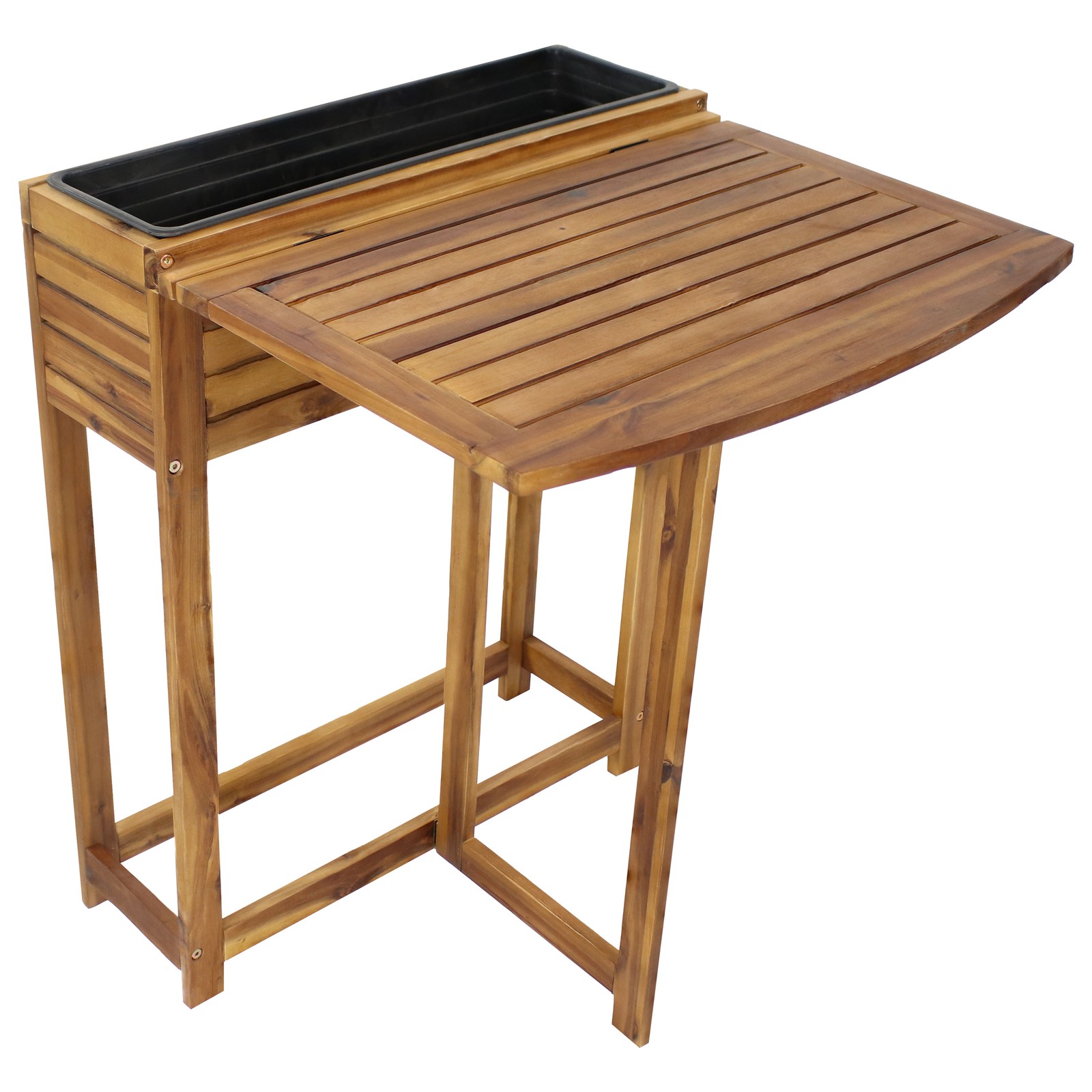 Acacia Wood Folding Table with Planter Box – 30.5″ H – Natural by Sunnydaze
