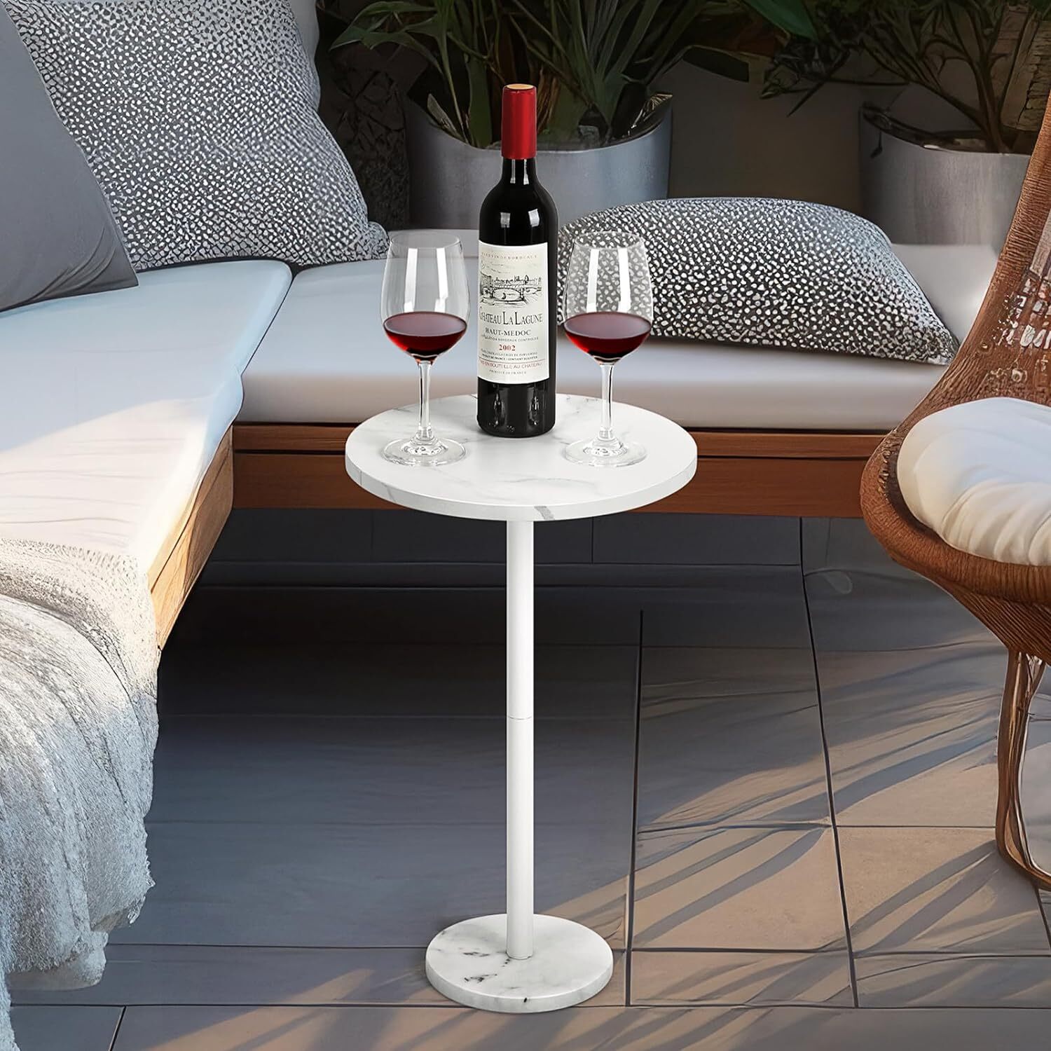 Small Drink Table for Small Spaces Round End Table w/Marble Base for Sofa Couch