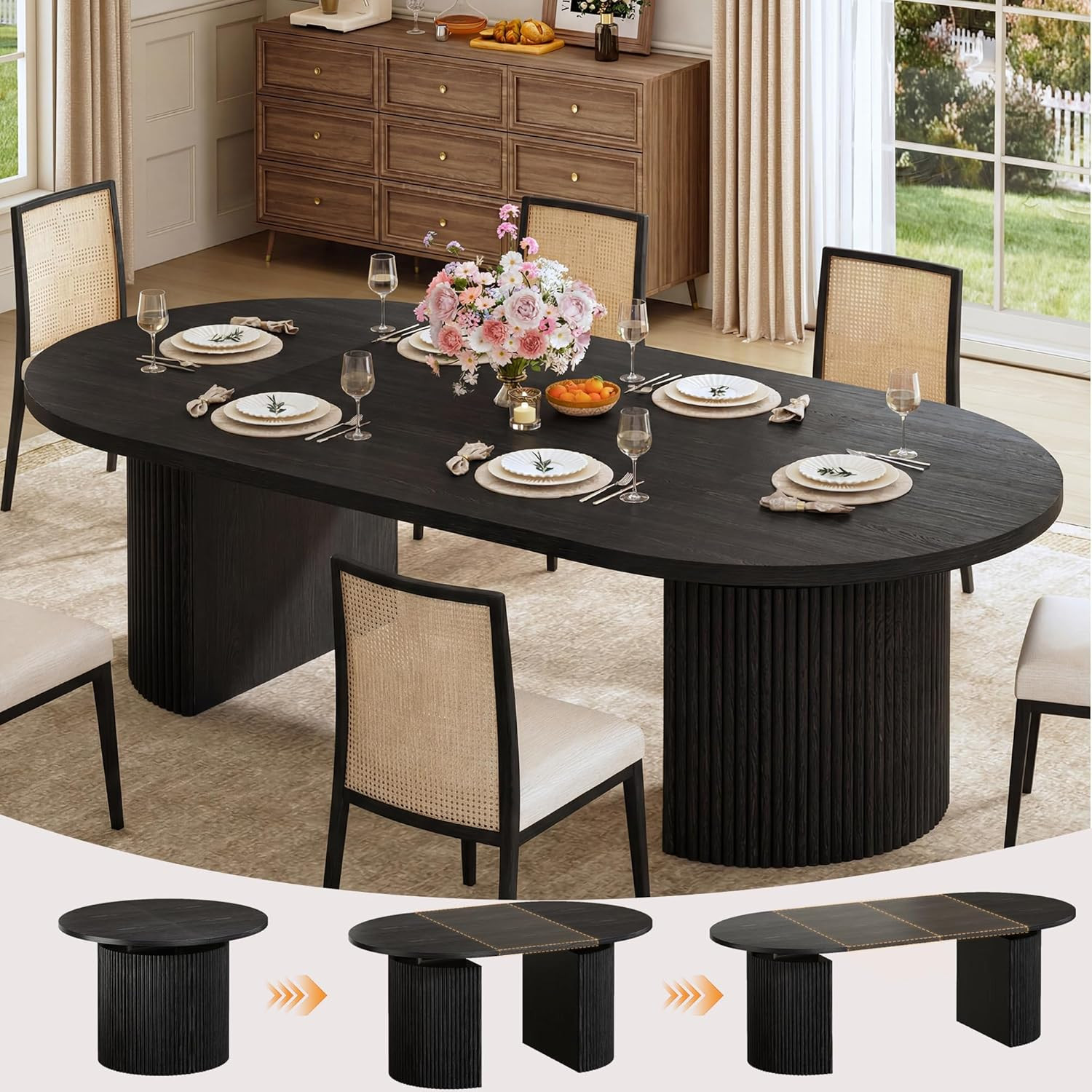 HUAHUU Extendable round Dining Table for 4-8, 39In-77In Long Large Kitchen Table