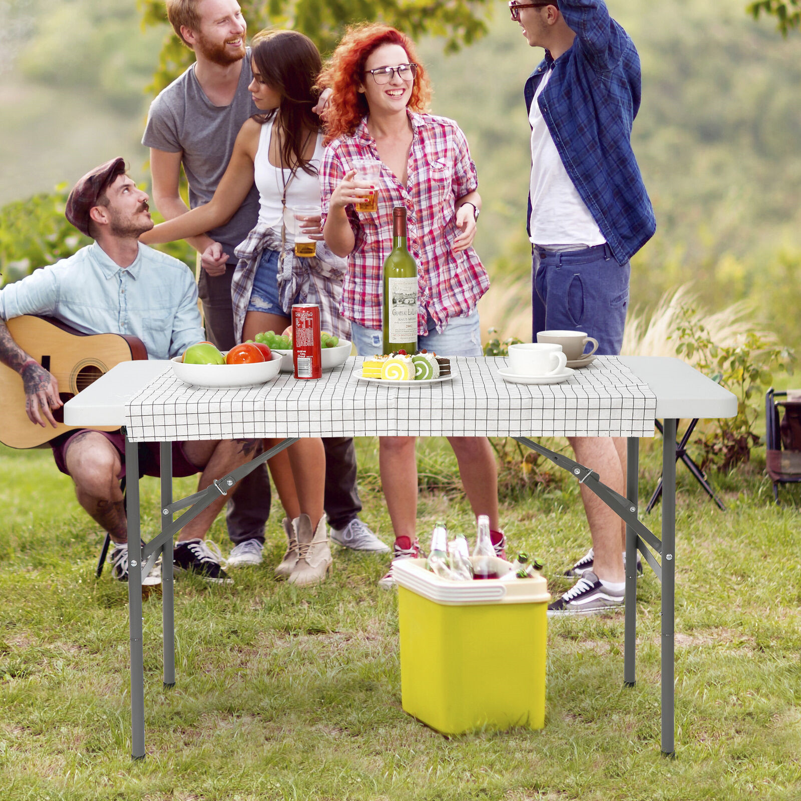 2PCS 4FT Foldlable Table Durable w/Carry Handle Picnic Party Camping Desk White