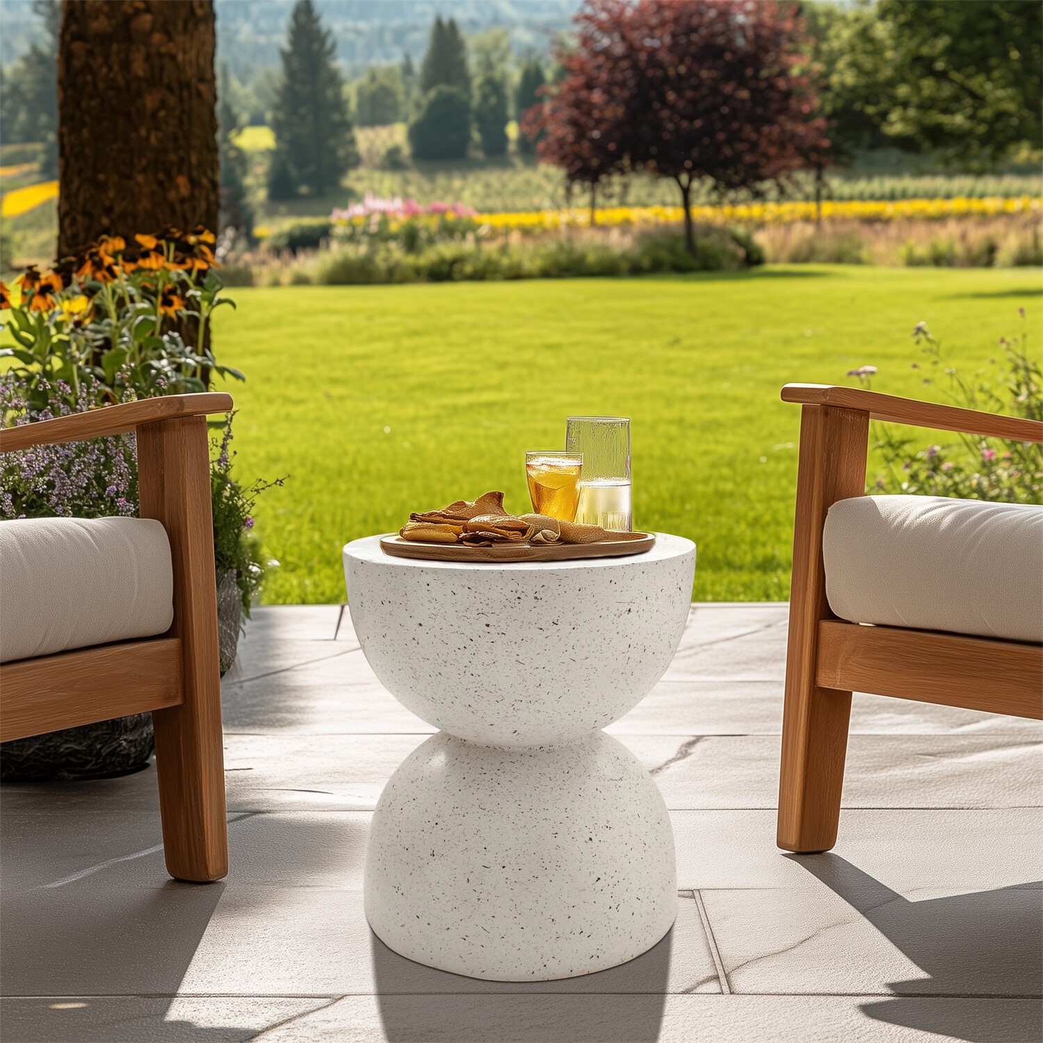 Unique Outdoor Concrete Side Table for Living Room Bedroom End Table Plant Stand
