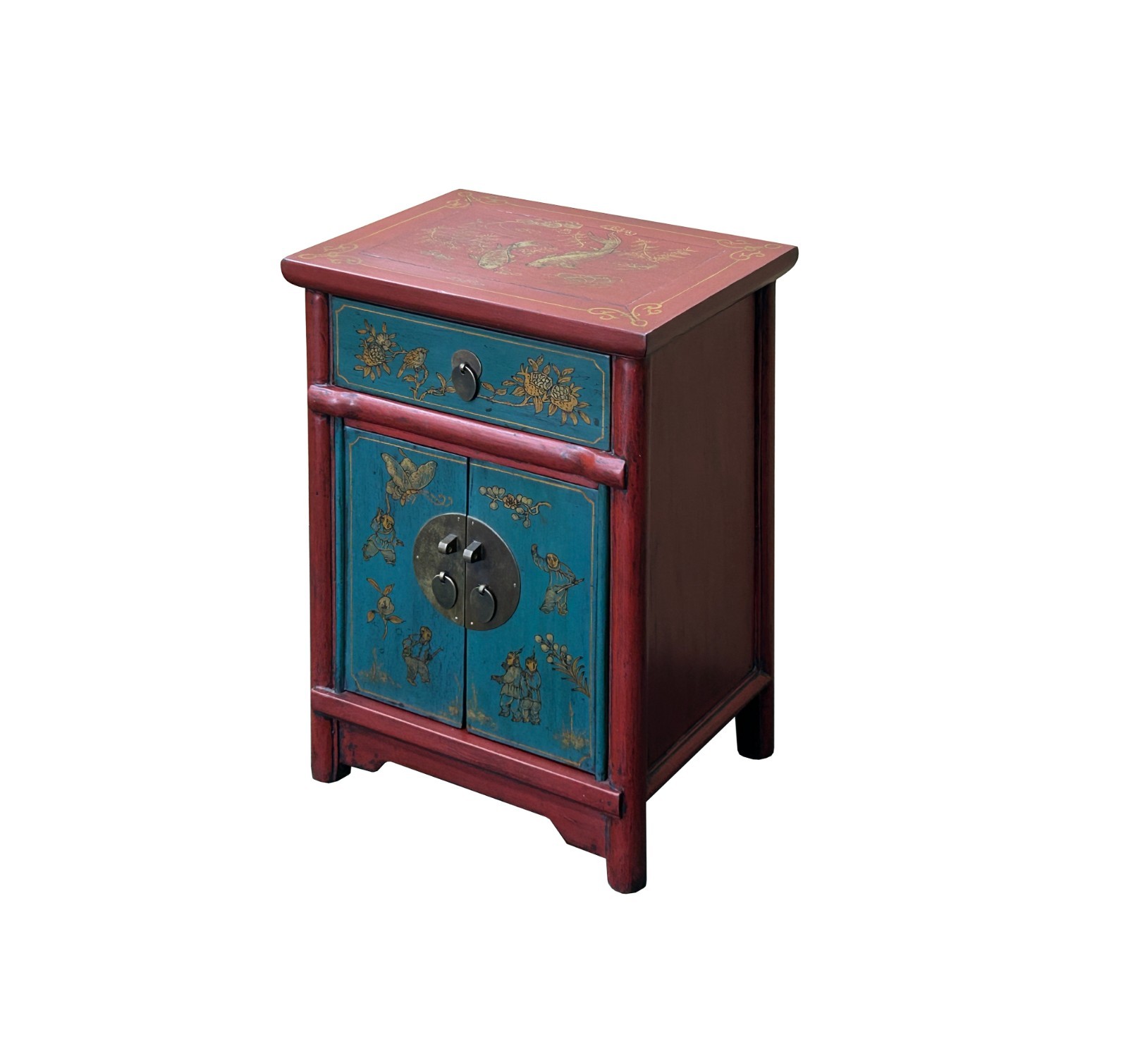 Red Blue Doors Golden Butterflies Fishes Graphic End Table Nightstand GB065