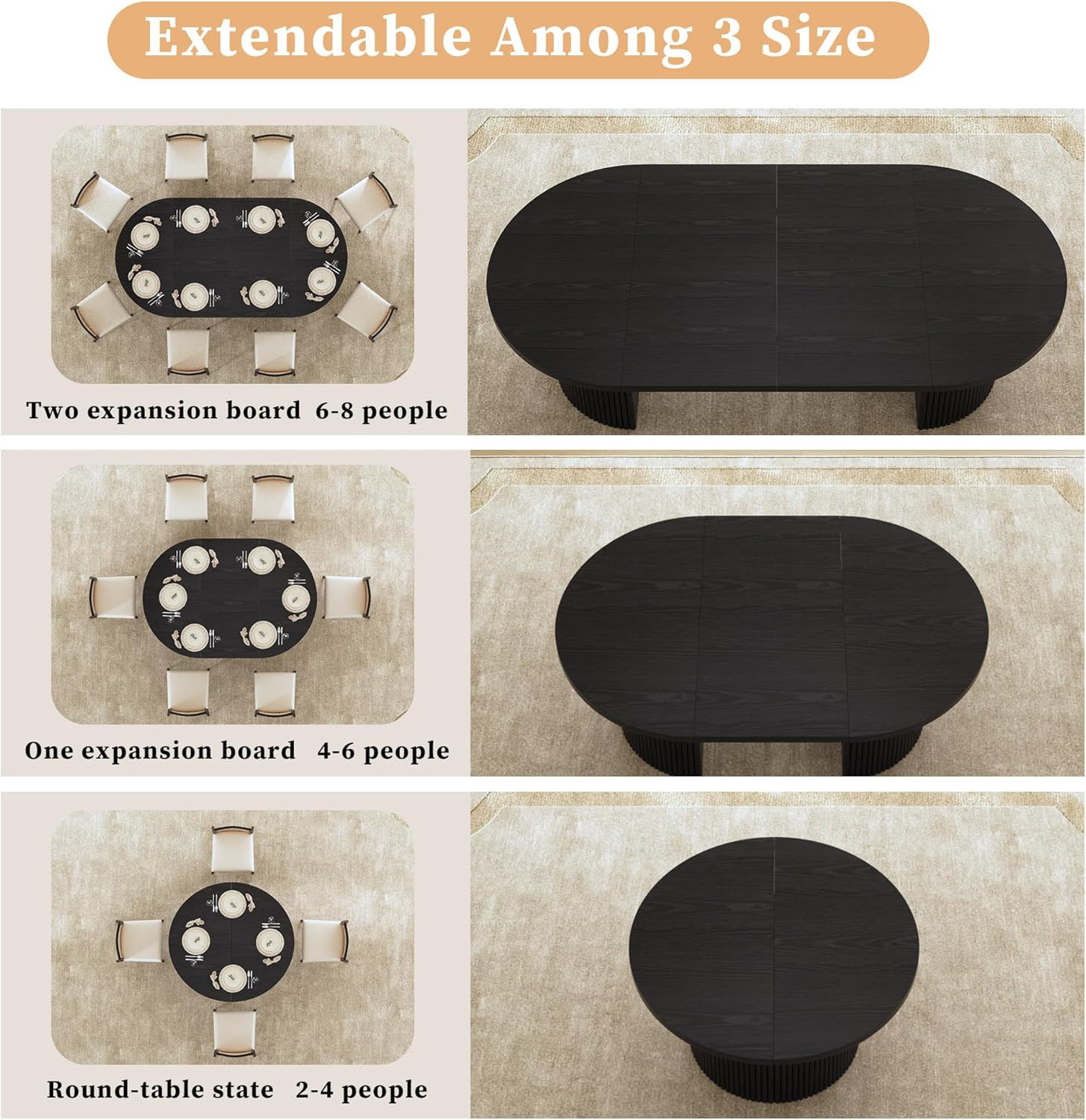 HUAHUU Extendable round Dining Table for 4-8, 39In-77In Long Large Kitchen Table