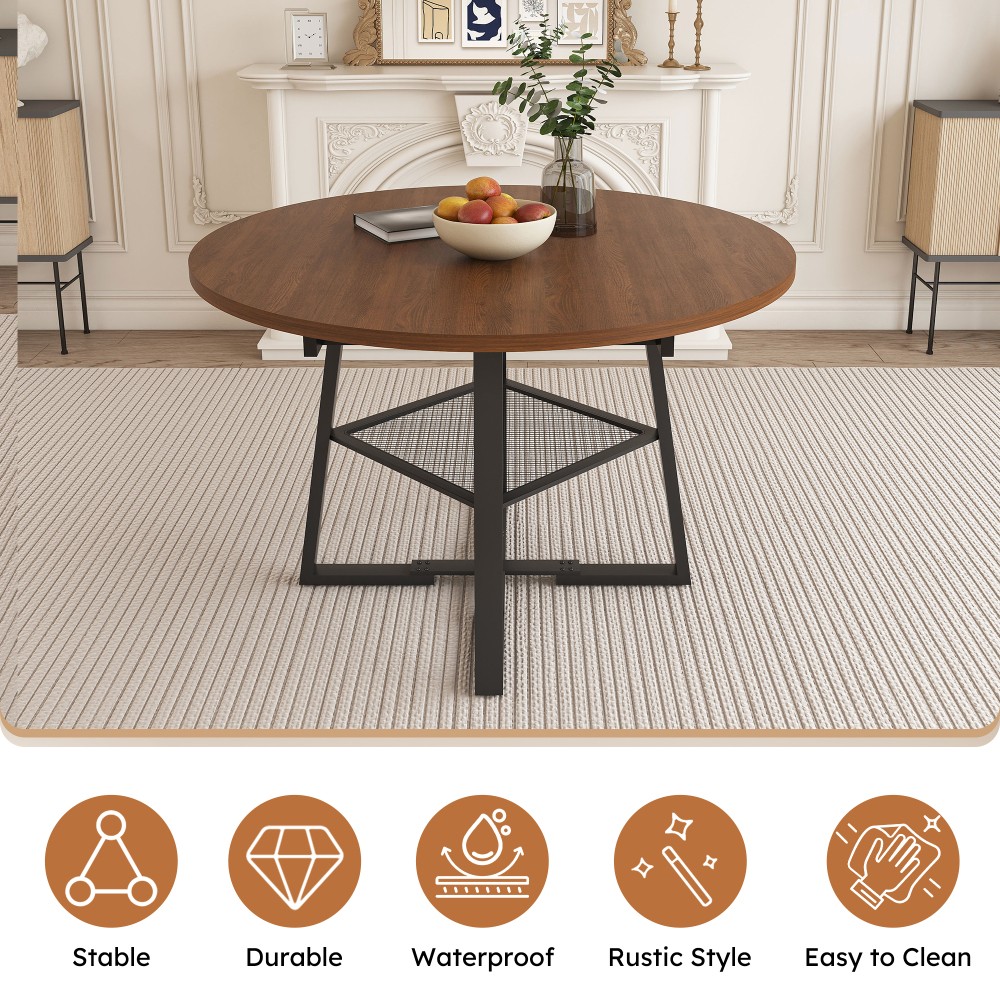Round Dining Table with Storage Function Extendable with Metal Frame