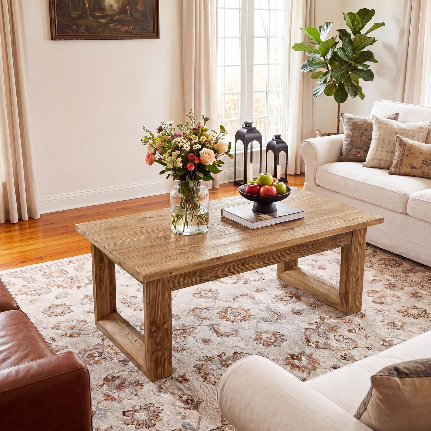 47.2″ Rectangular Coffee Table Modern Solid Wood Center Table for Living Room