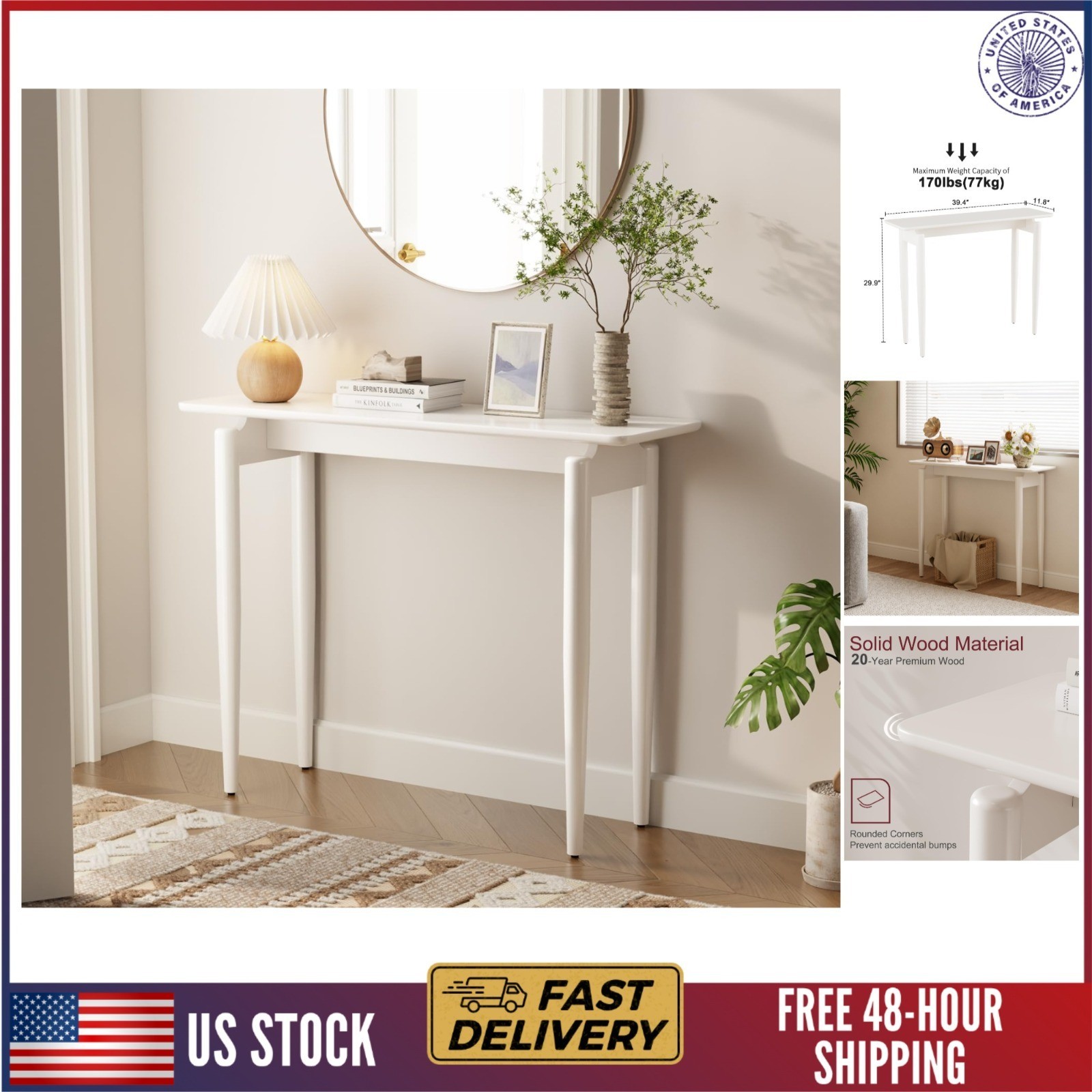 Wood Console Table White Entryway Table, Thin Console Table, Sofa Tables 39.4 in