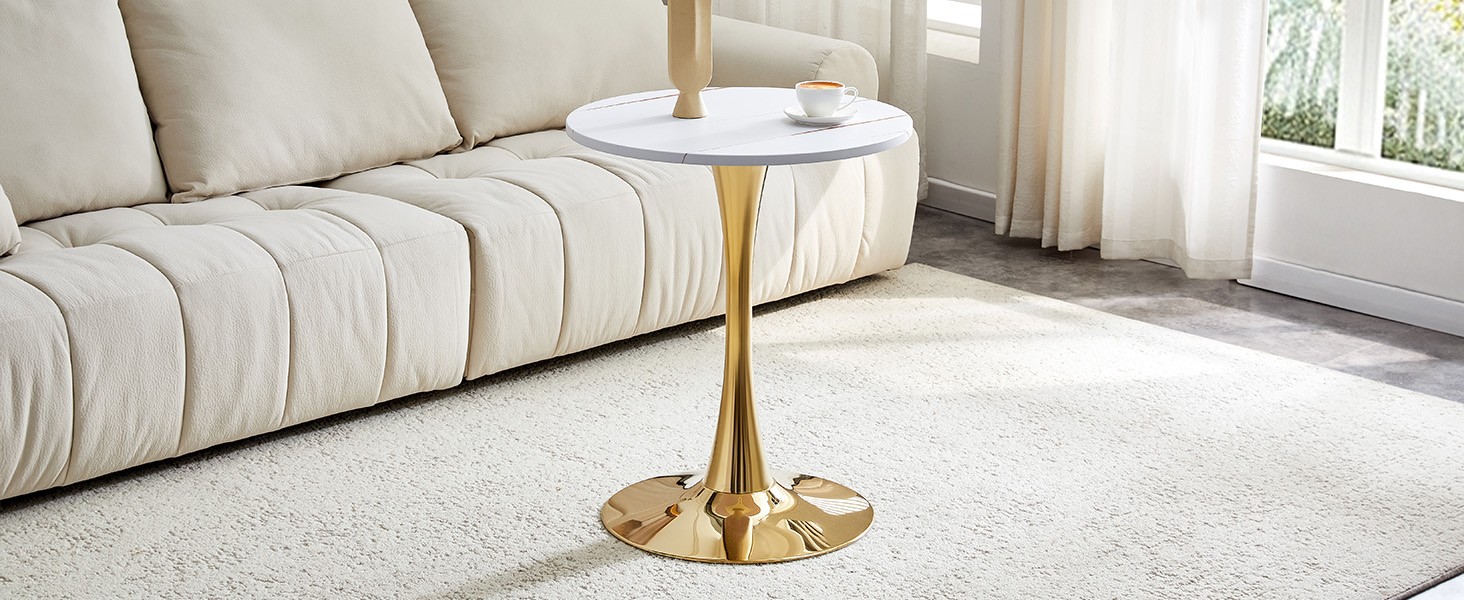 Round Tulip Dining Table 23.6″ White MDF Top Metal Pedestal Base