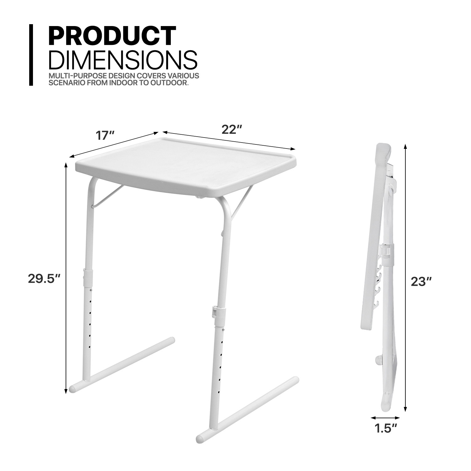 White Folding Adjustable Height TV Tray Portable Sofa Bed Side Table Laptop Desk