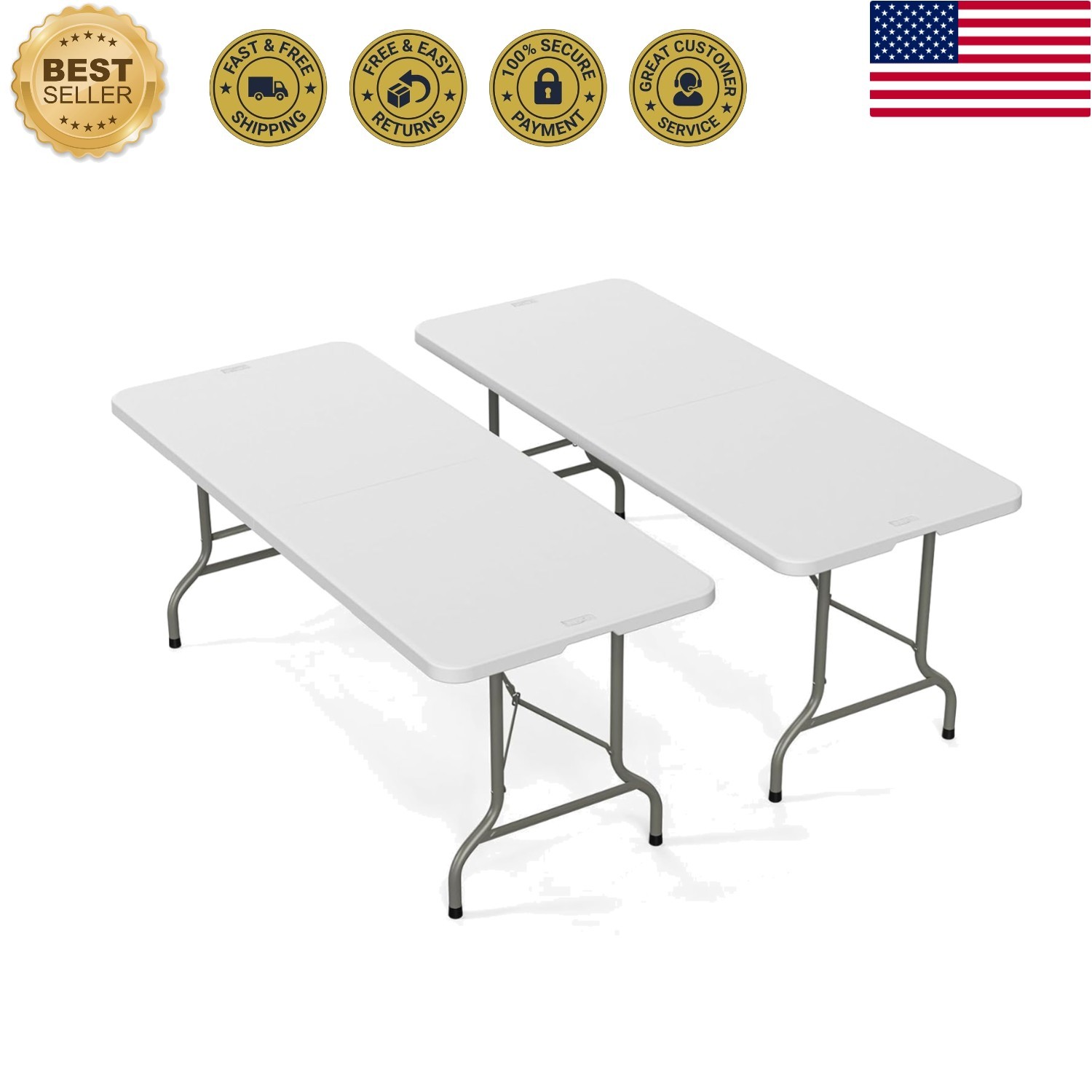 6-Foot Portable Folding Table Set – HDPE for Indoor & Outdoor Elegance (2 Pack)