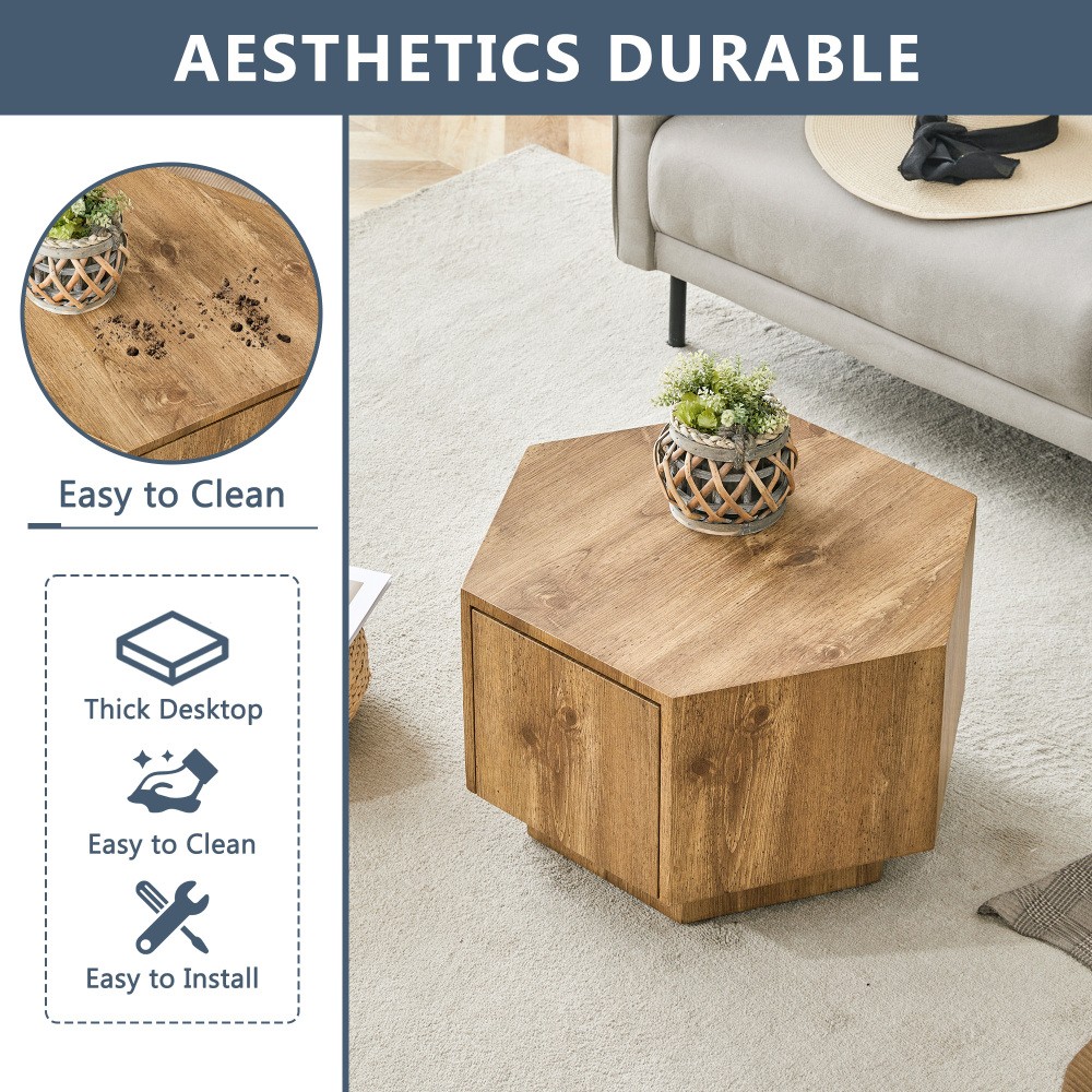 Modern 27.5″ Nature Round Coffee Table High Glossy Side Table Living Room
