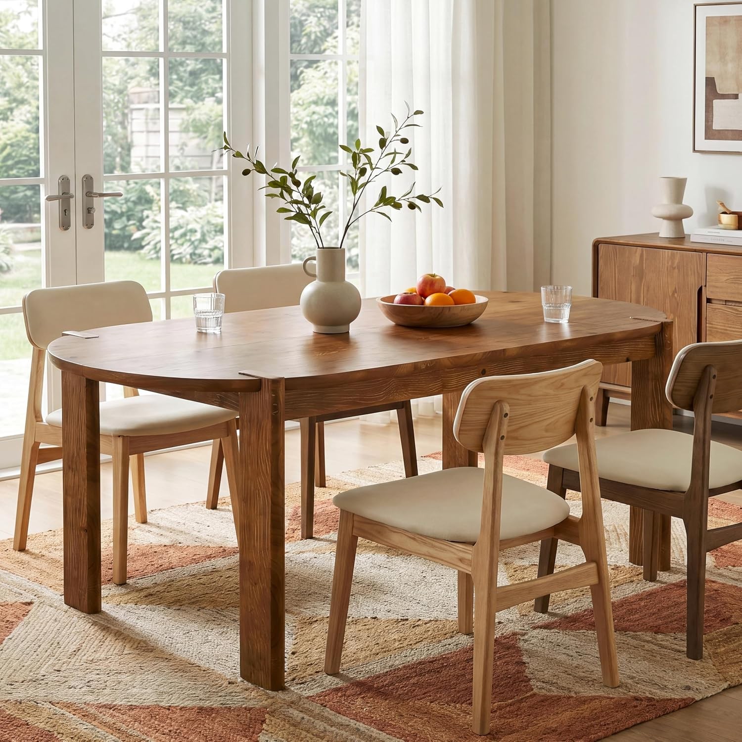 63″ Solid Wood Oval Dining Table for 4-6, Rustic Kitchen Table for Dining Room