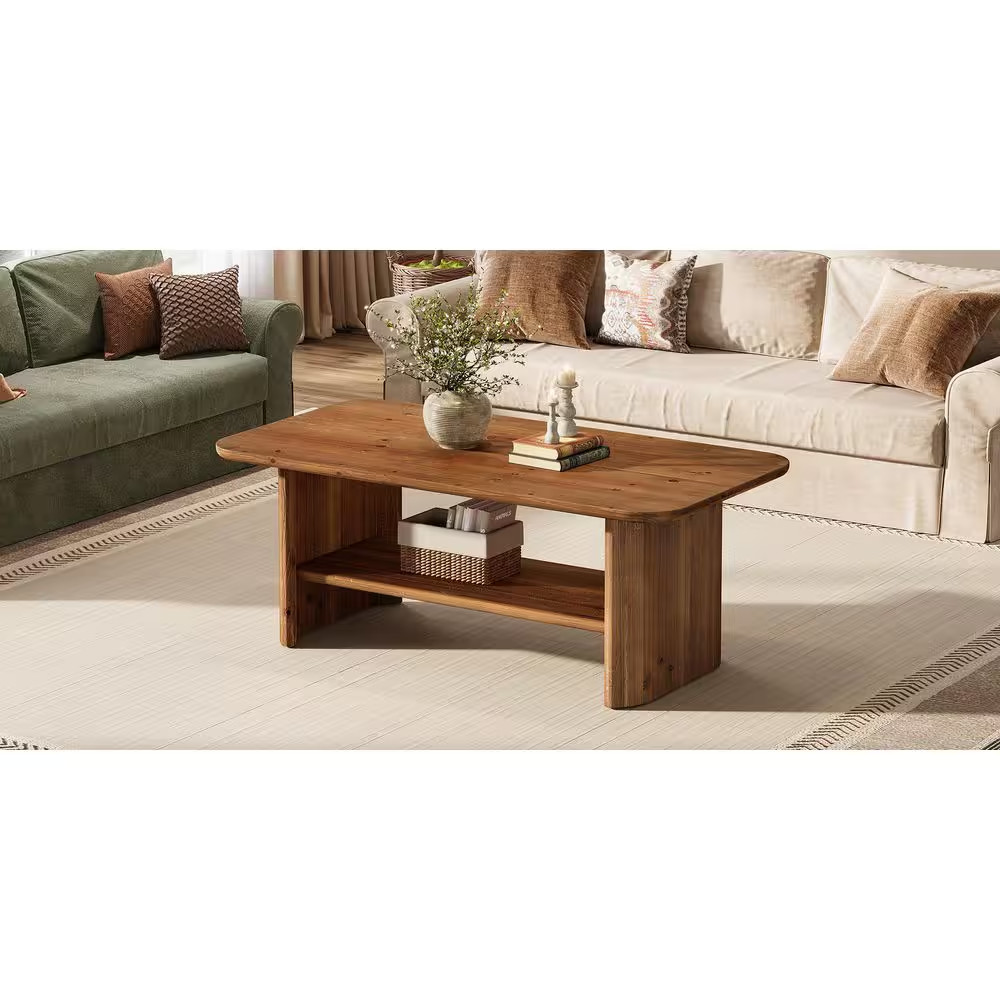 Kerlin 47 In. Brown Rectangle Solid Wood Coffee Table Center Low Cocktail Tea De
