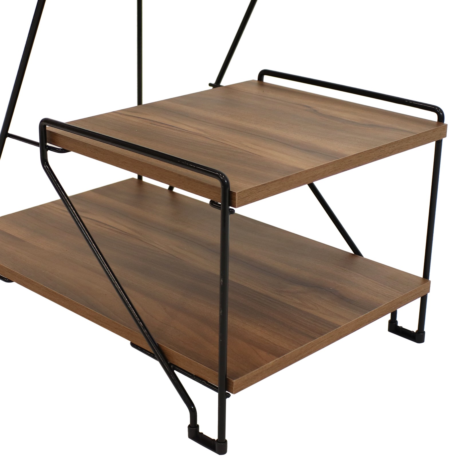 Indoor 3-Tiered Wire Accent Table with Faux Woodgrain Tabletops by Sunnydaze