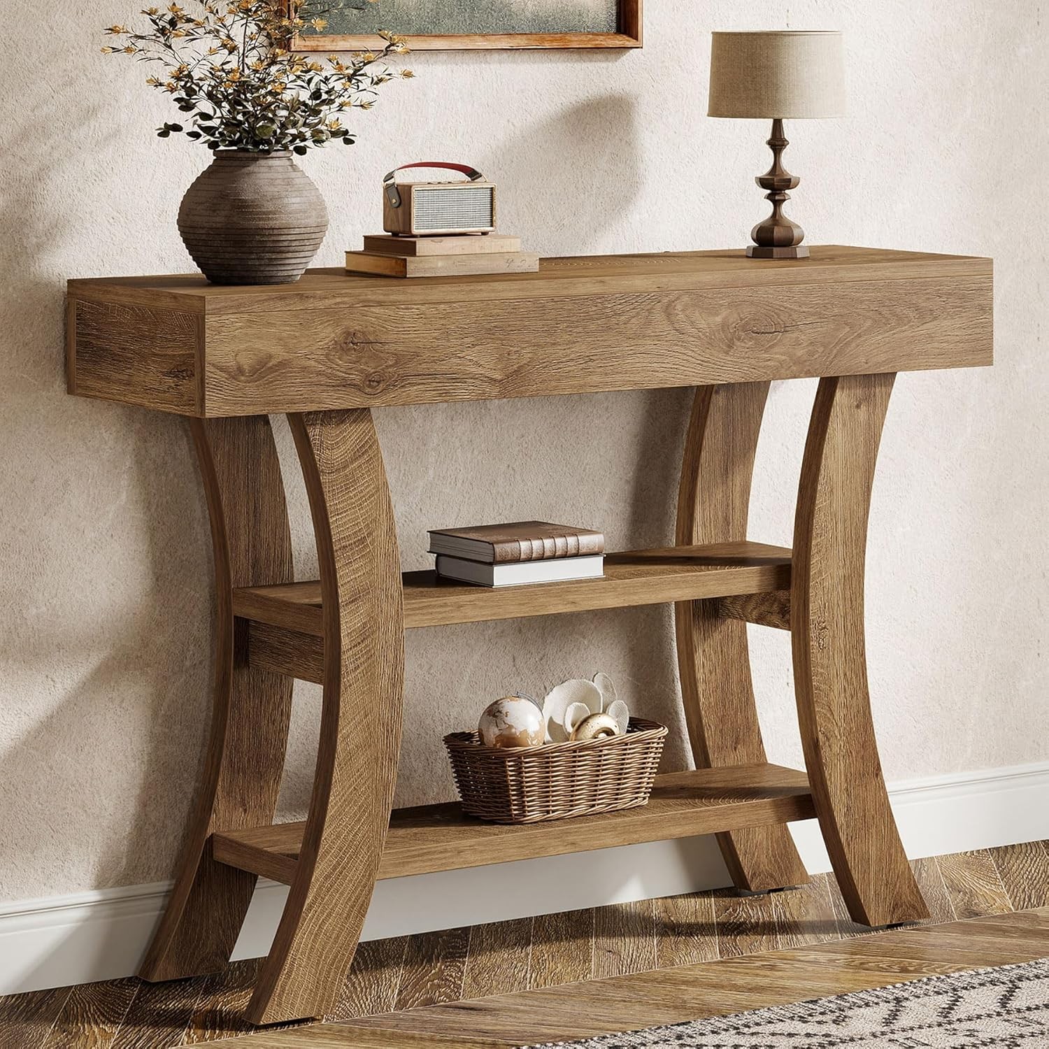 41″ Small Console Table Farmhouse Narrow Entryway Table with Storage Shelves
