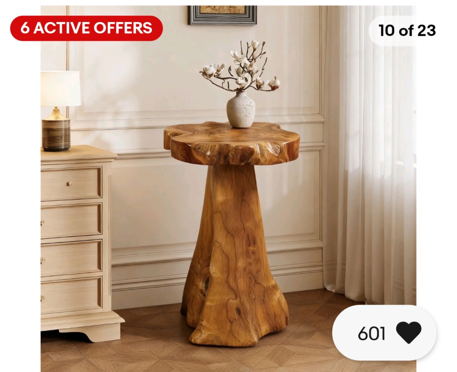 Rustic Teak Tree Stump Table – Live Edge Side Table or Stool, Natural Wood.