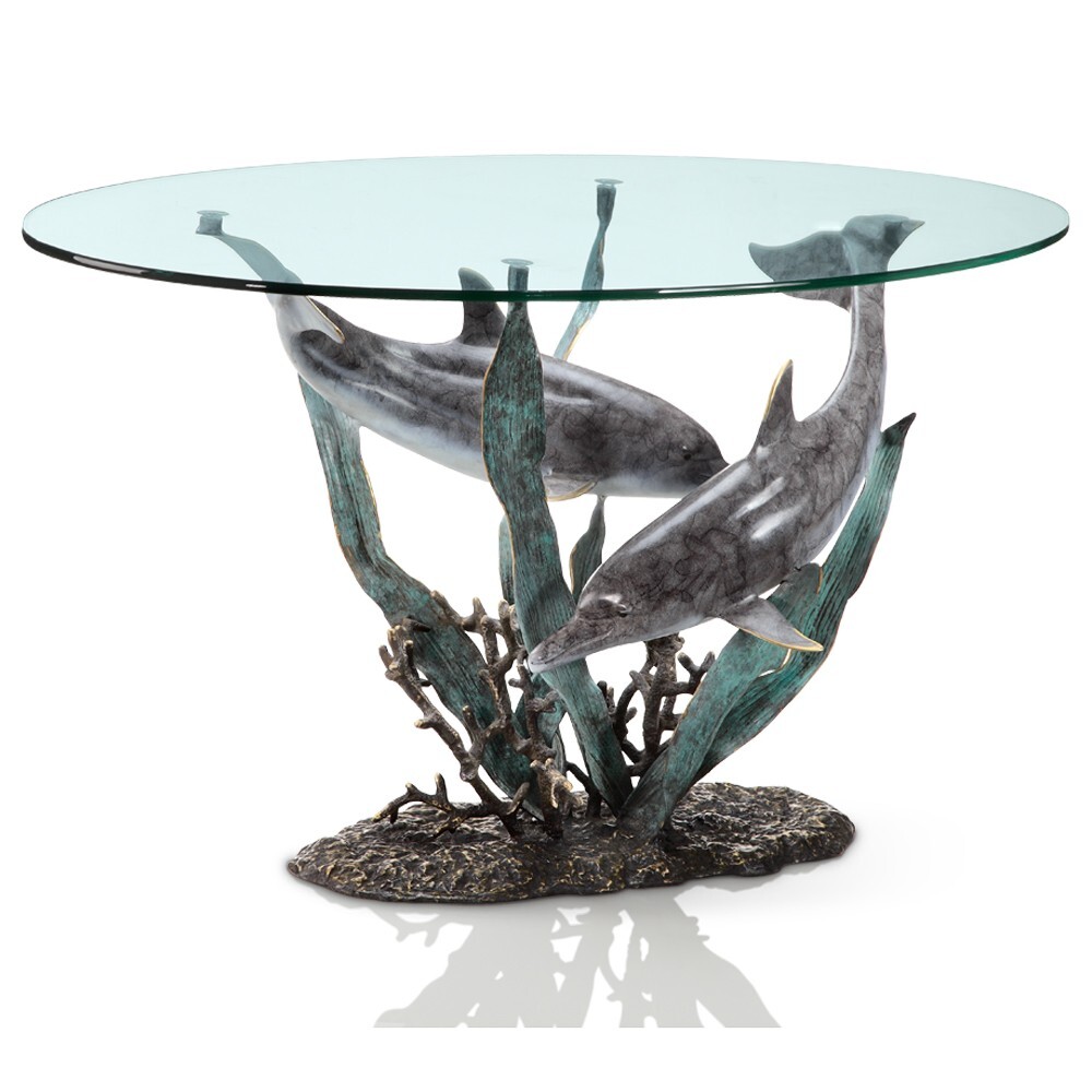 Unique Design Dolphin Duet Coffee Table Brass Glass Home Decorative