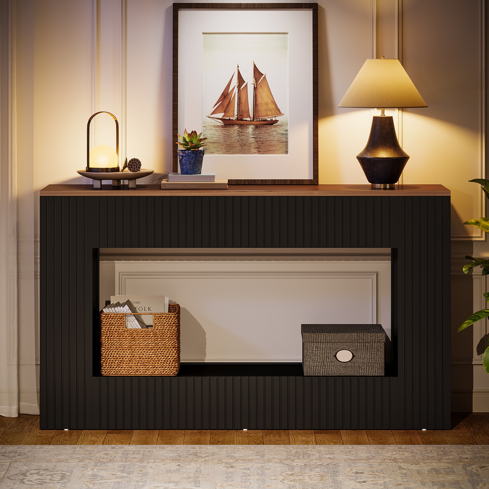 Tribesigns Long Console Table, 55” Narrow Wood Entryway Sofa Table with Storage