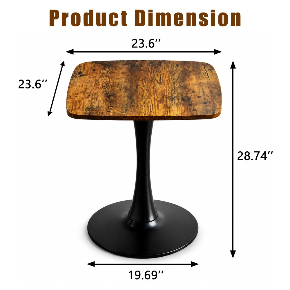 24″ Square Tulip Table with MDF Tabletop & Matte Black Metal Pedestal Base