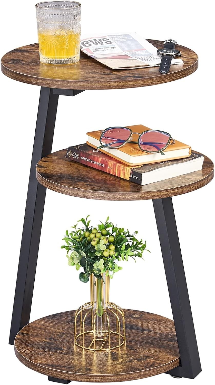 Multi-Functional Rustic Accent Table with 3-Tier Shelves – Perfect for Any Room
