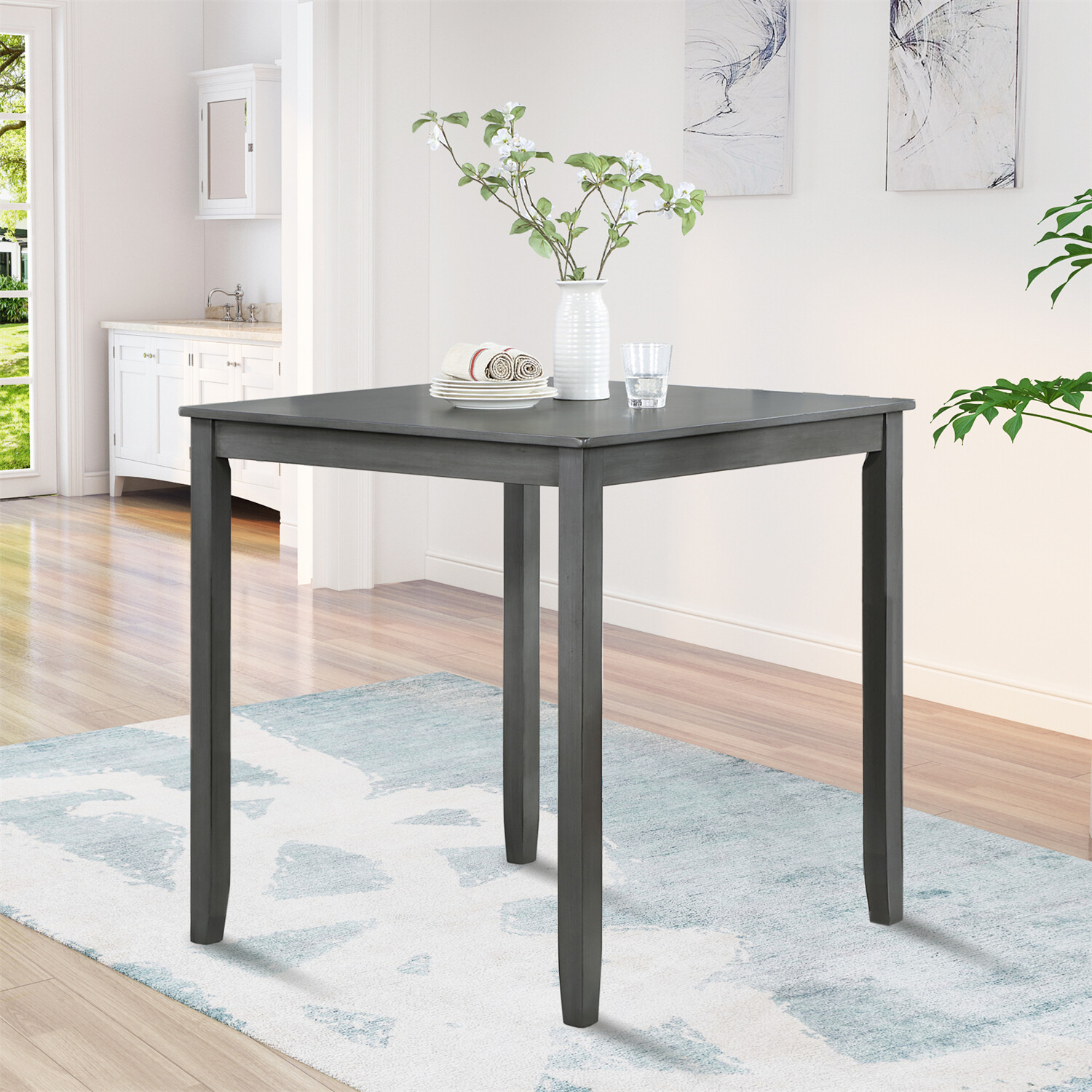 Square Dining Table Wooden Table Kitchen Dining Room Table For 4 Person Gray