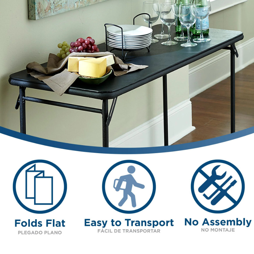 20×48 Vinyl Top Folding Serving Table Black Durable Portable Space Saver