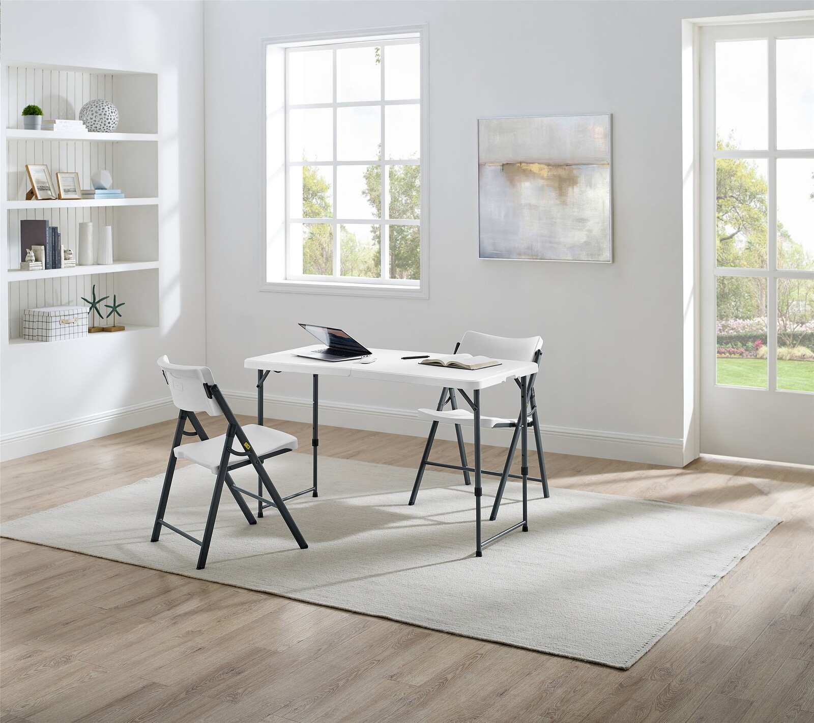 4 Ft Rectangular Folding Table Adjustable Height Durable Indoor Outdoor White US