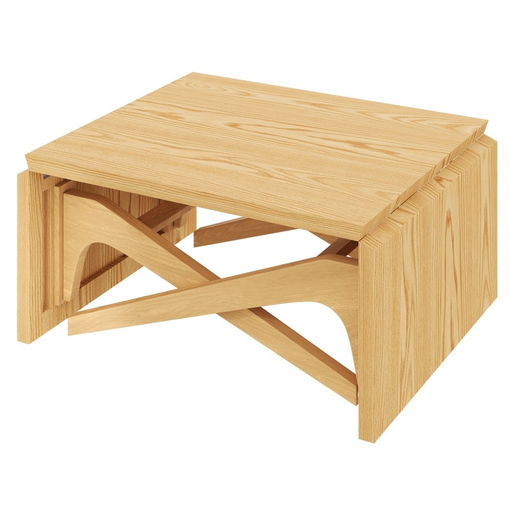 2-in-1 Natural Wood Coffee Table, Transformer to Dining Table, Height Adjustable