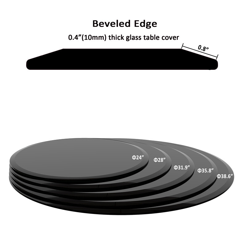 Round Black Tempered Glass Table Top 2/5” 3/8″ Thick Beveled Polished Edge