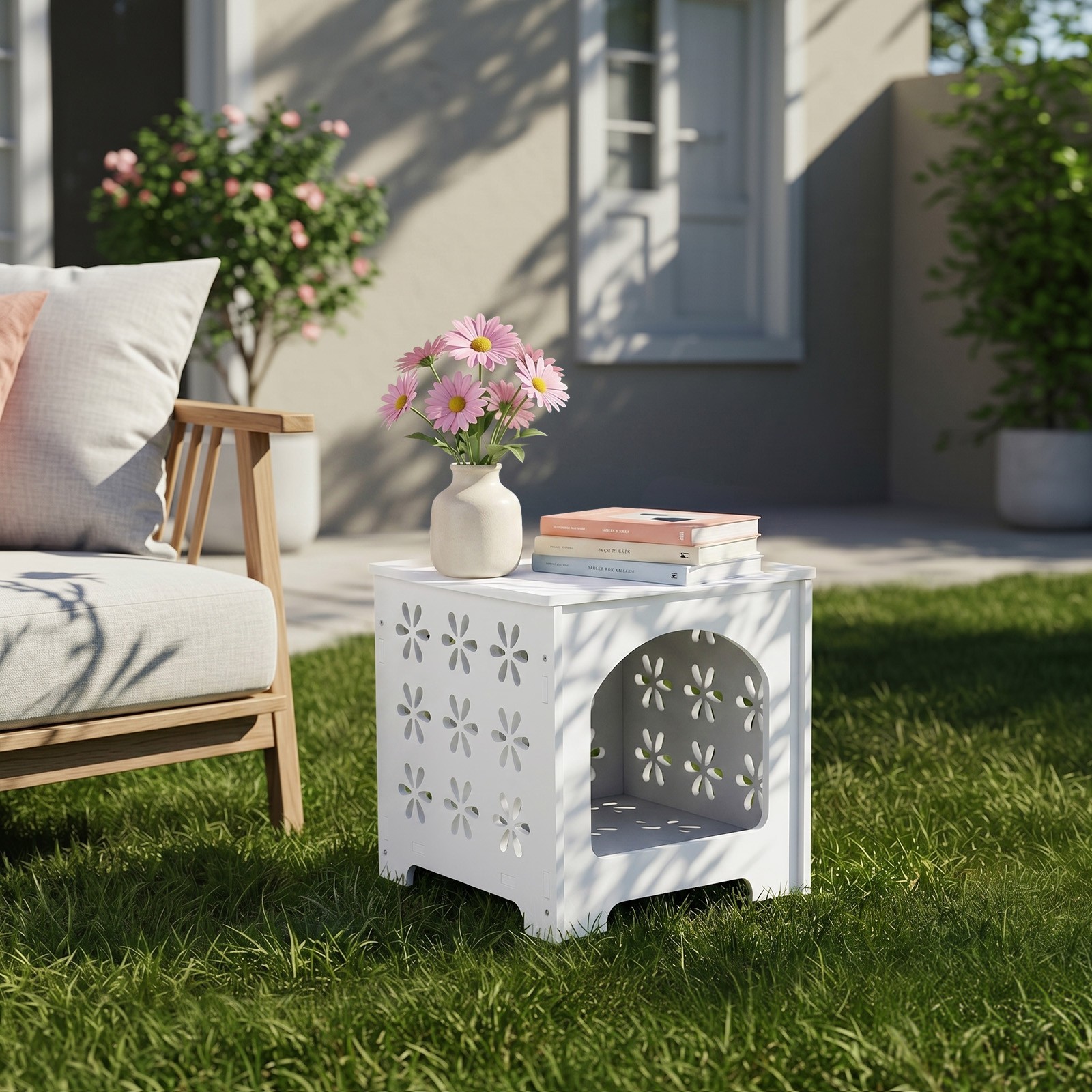 Portable Side Table PVC Bedside w/ Storage Rack for Indoor Living Room Bedroom