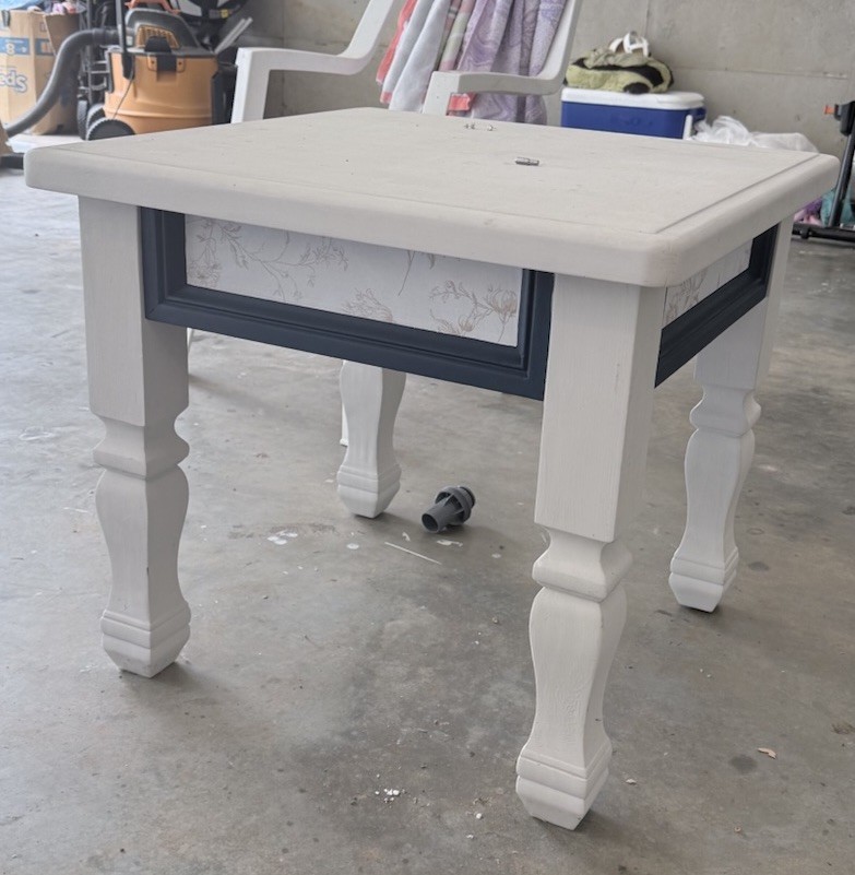 Hand Painted Solid Wood Accent Table White Navy Floral Cottage Farmhouse
