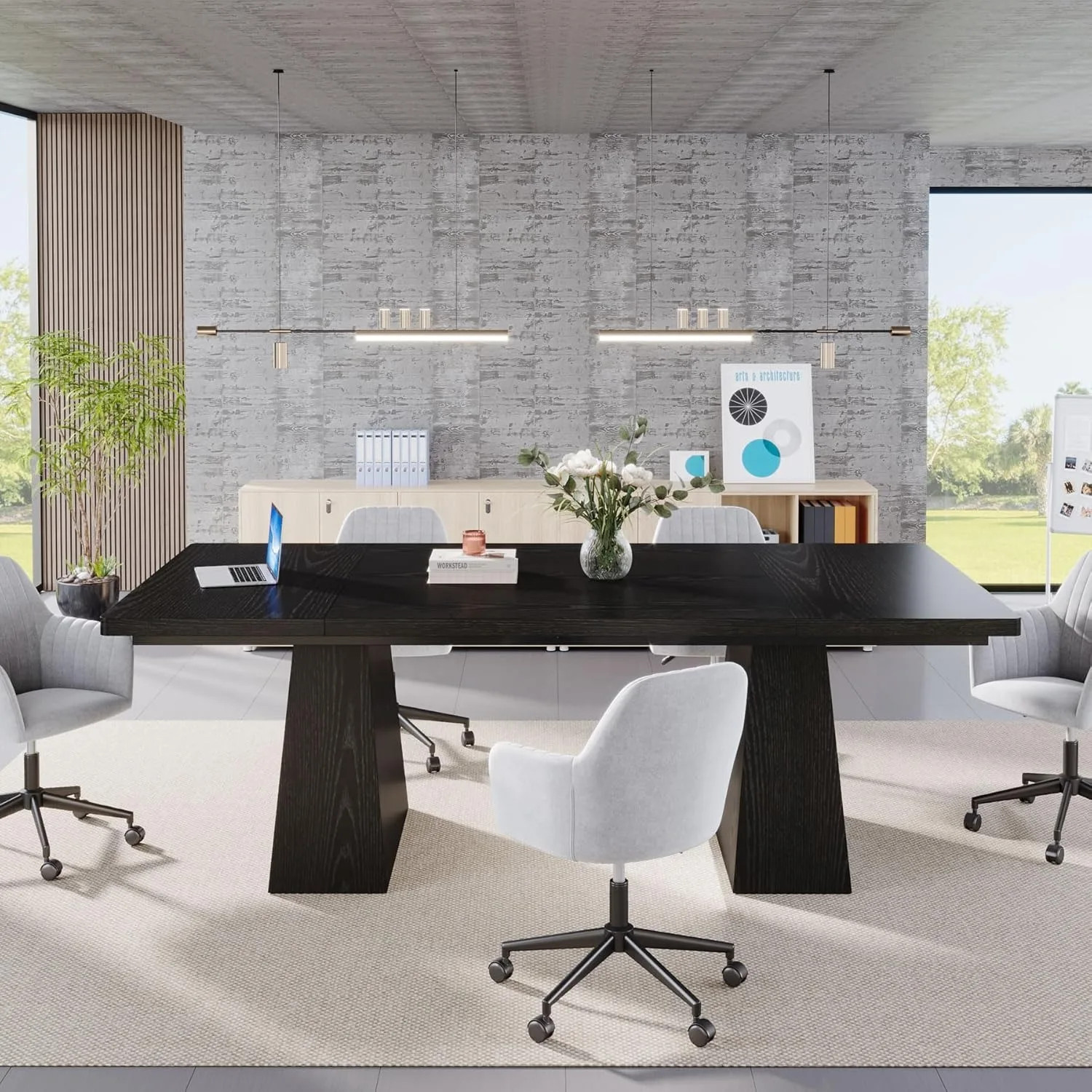 Black Dining Table For 4-6 Modern Kitchen Table Wood Legs Living Room 47 Inch