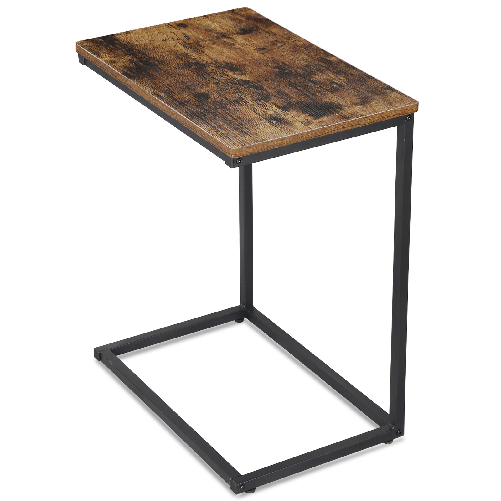 C-Shaped Side Table Couch Sofa End Table for TV Trays Living Room Rustic Brown