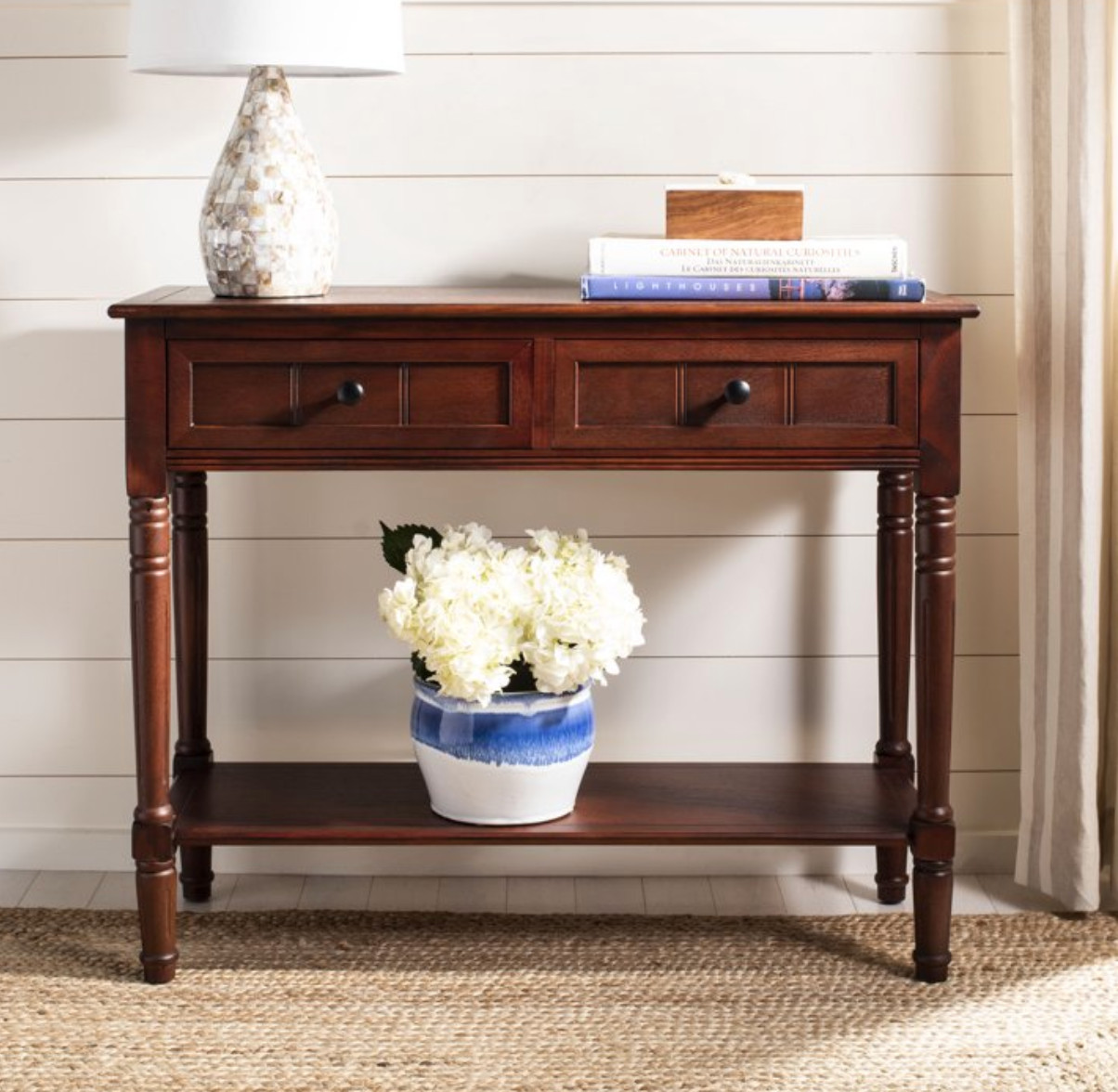 Cherry Wooden Console Table Behind Sofa Storage Hallway Accent Drawers Furniture
